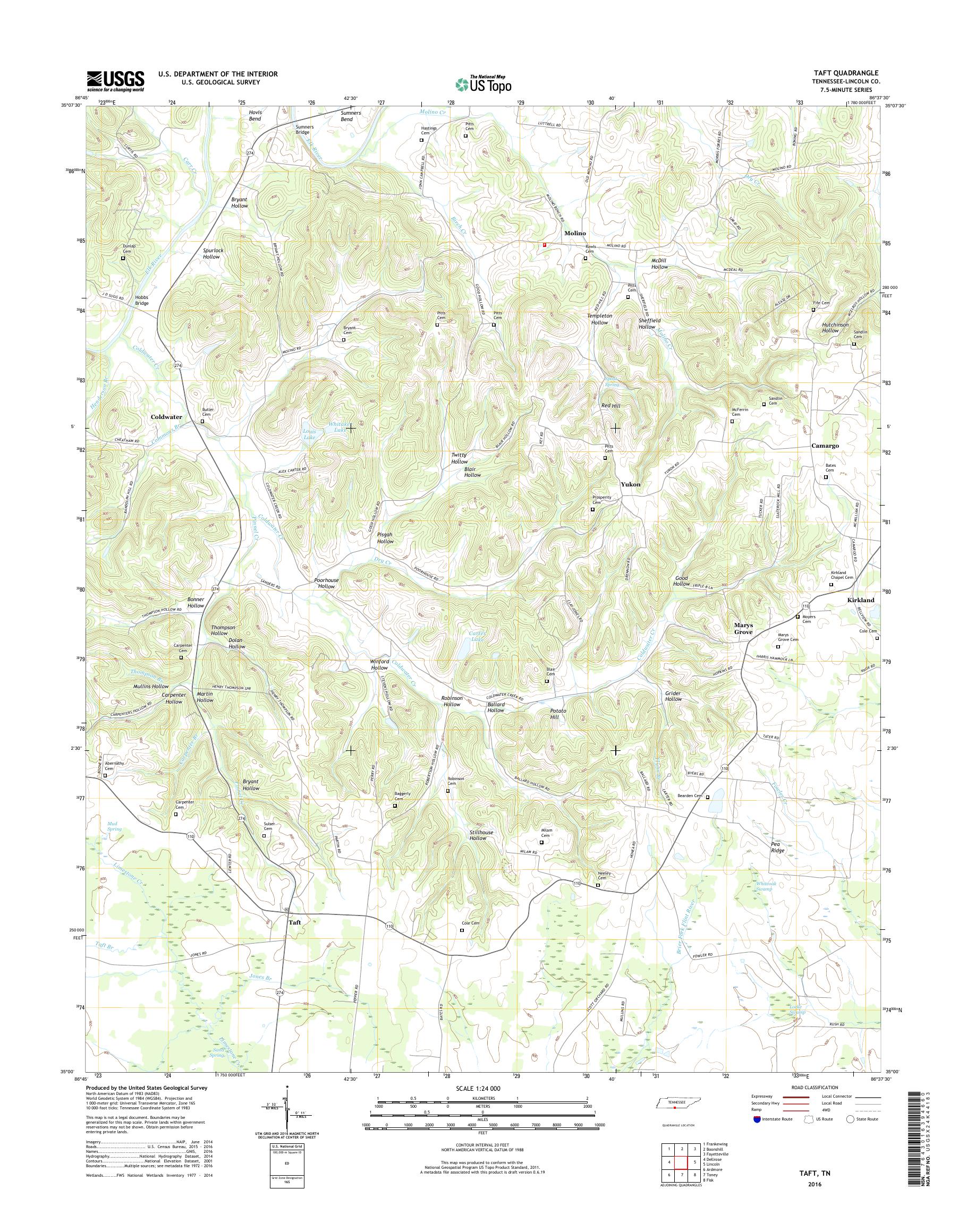 MyTopo Taft, Tennessee USGS Quad Topo Map