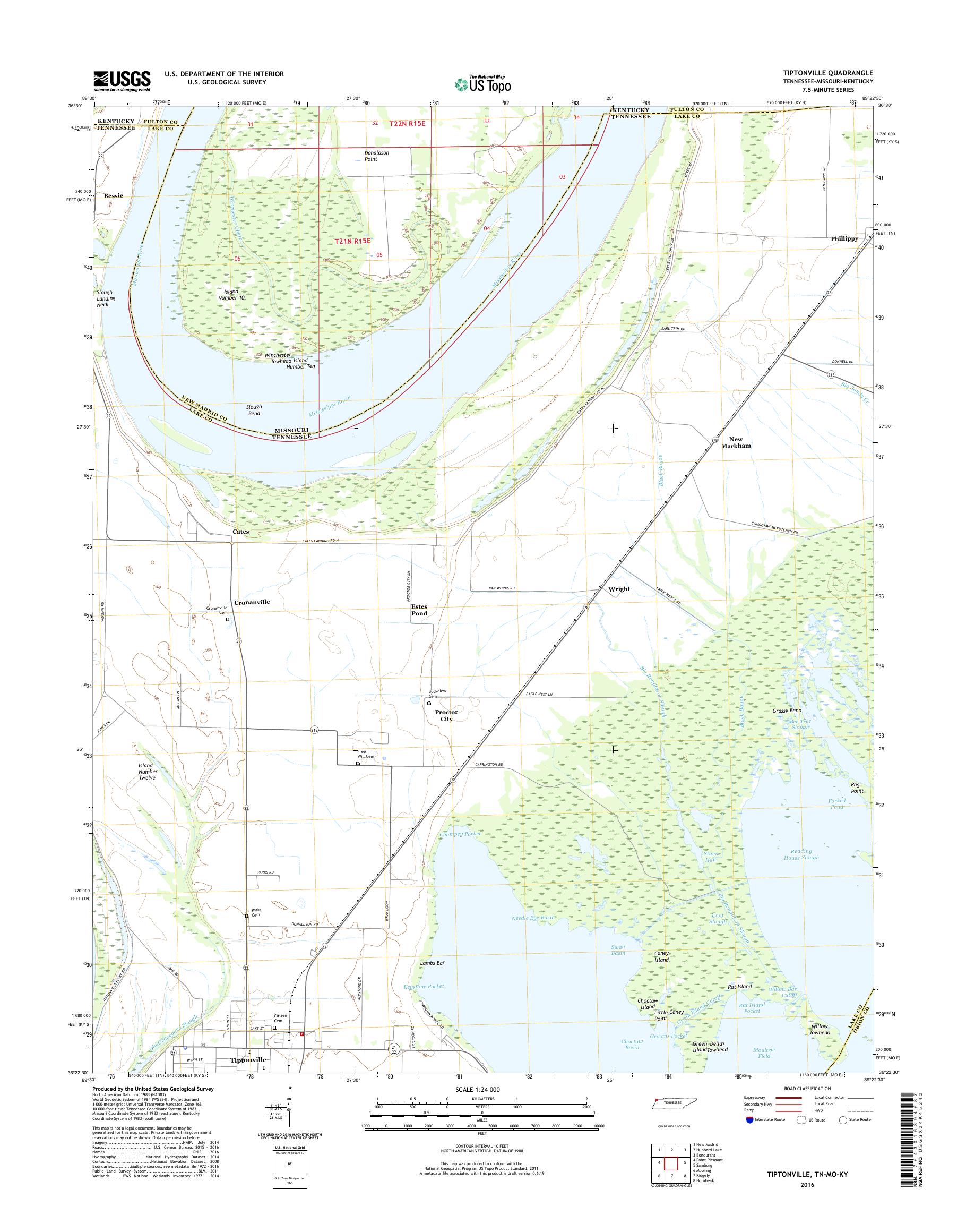 MyTopo Tiptonville, Tennessee USGS Quad Topo Map