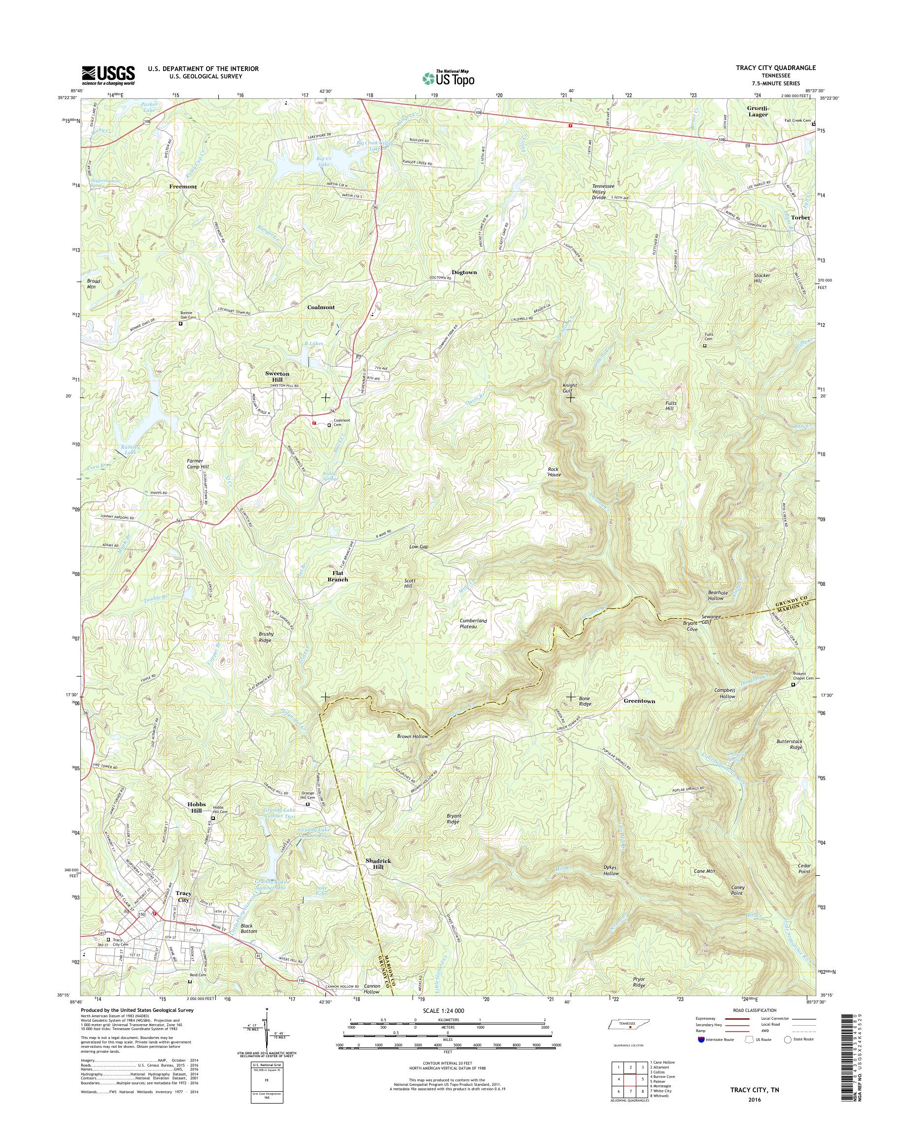 MyTopo Tracy City, Tennessee USGS Quad Topo Map