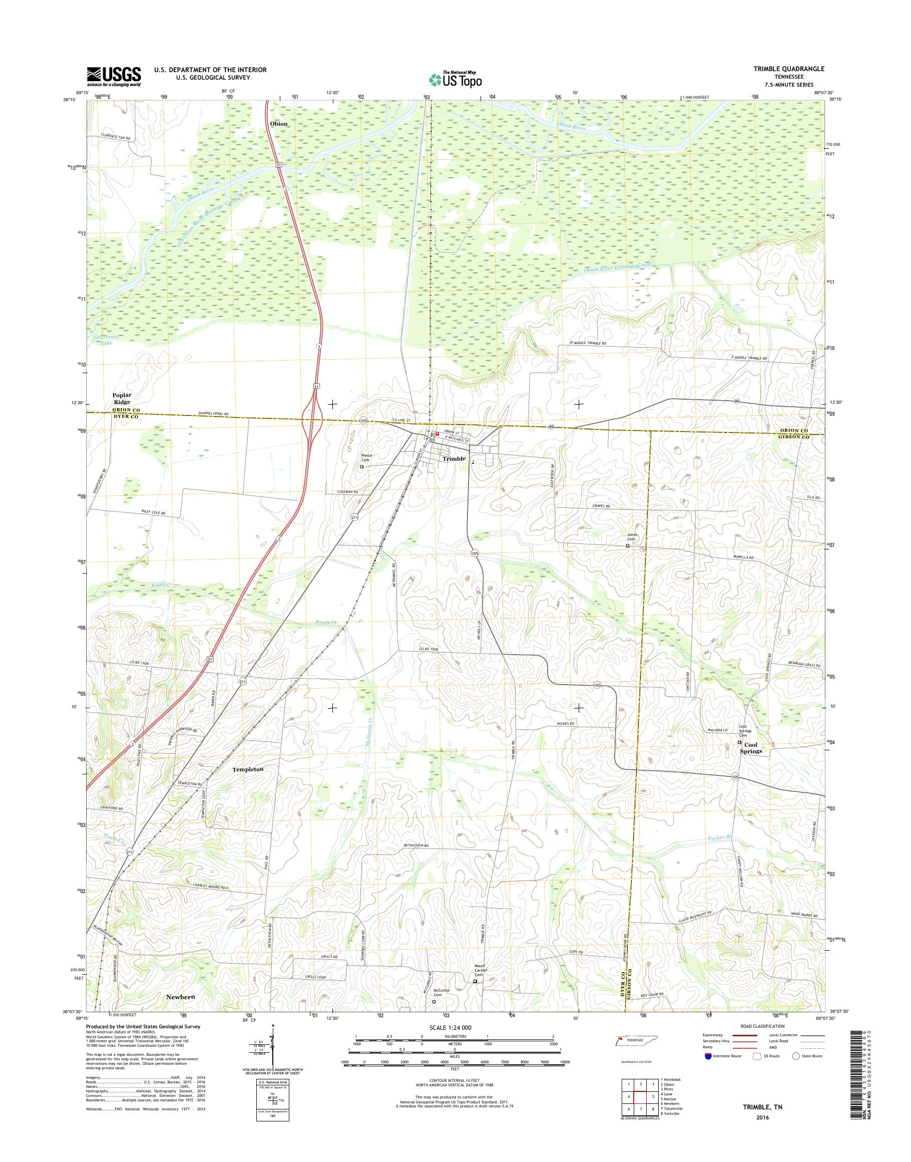 MyTopo Trimble, Tennessee USGS Quad Topo Map