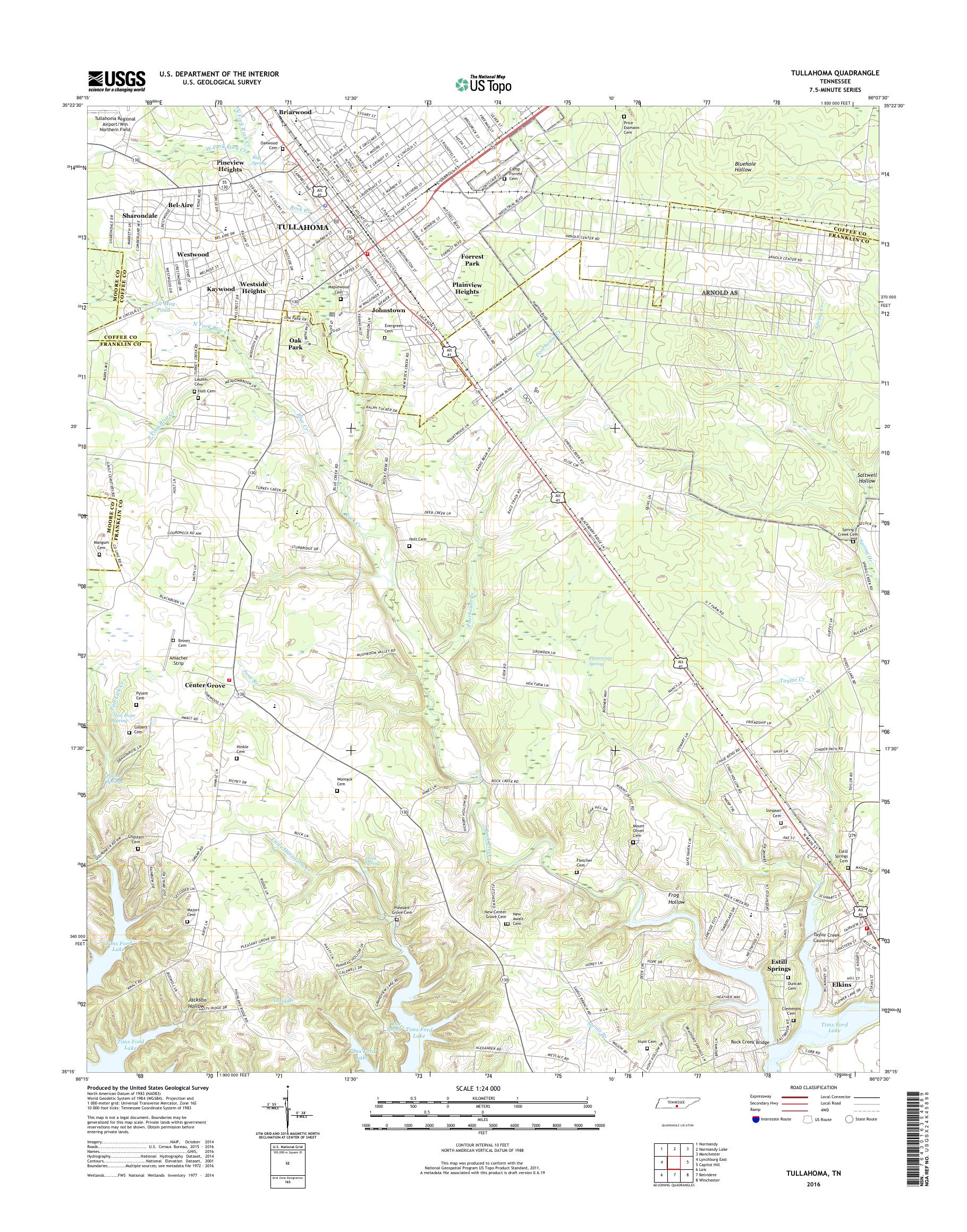 MyTopo Tullahoma, Tennessee USGS Quad Topo Map