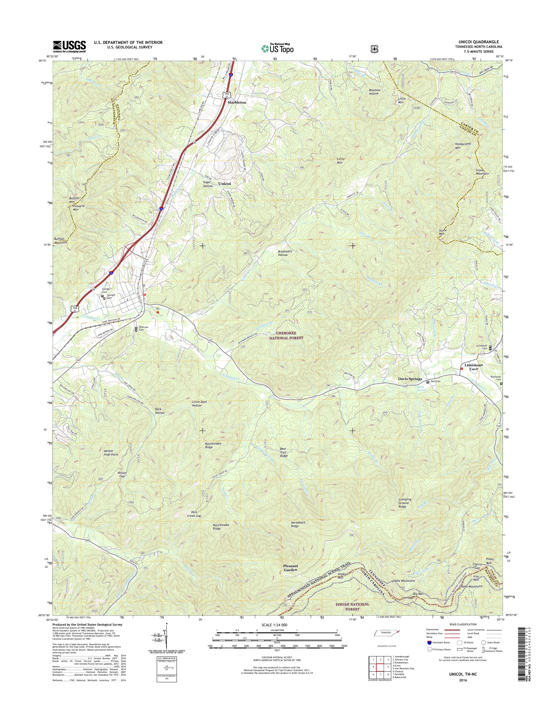 MyTopo Unicoi, Tennessee USGS Quad Topo Map