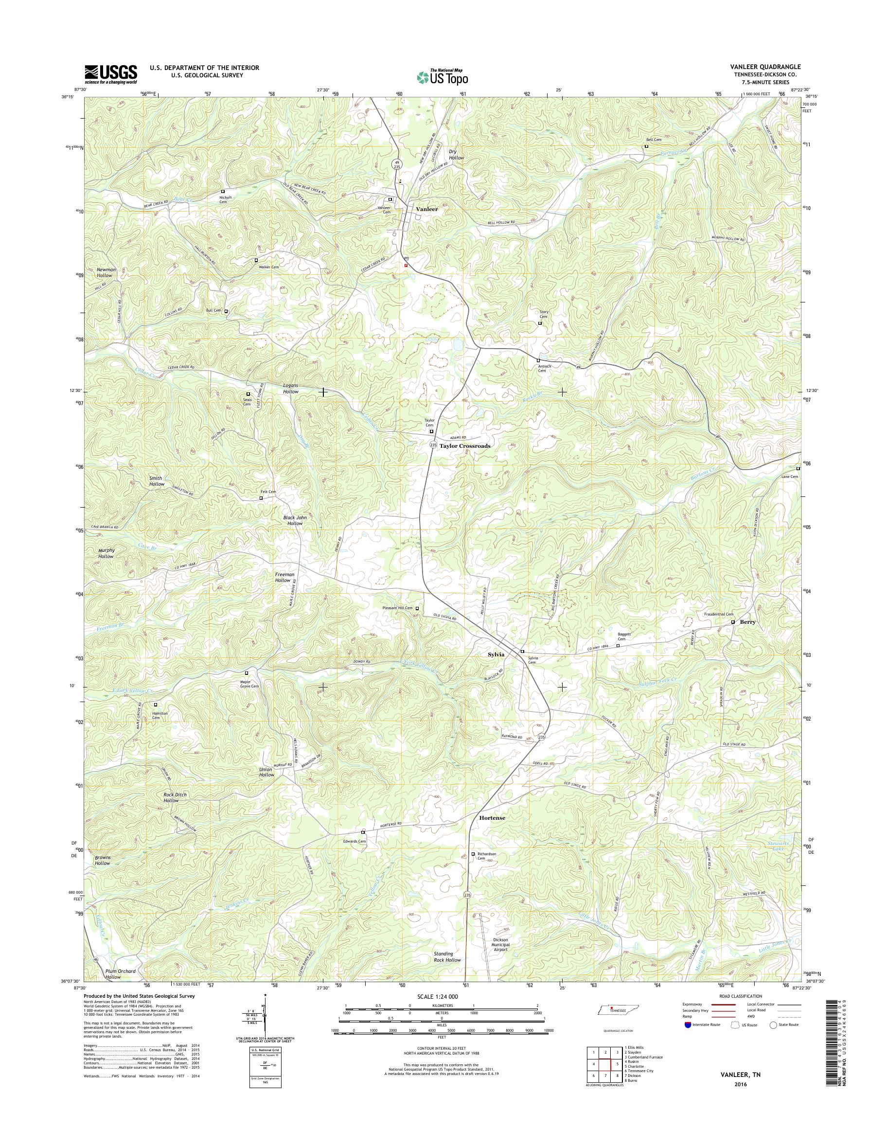 MyTopo Vanleer, Tennessee USGS Quad Topo Map