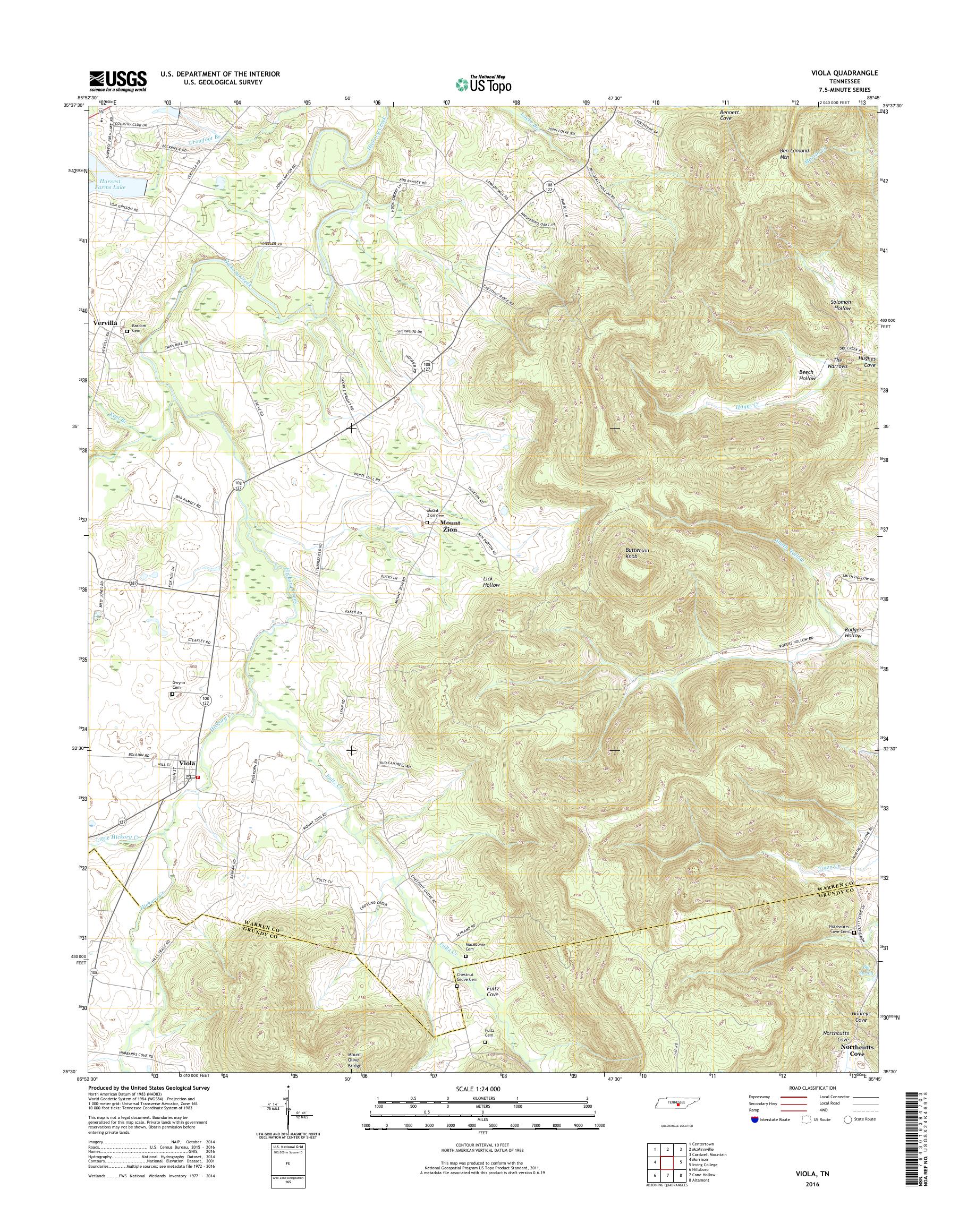 MyTopo Viola, Tennessee USGS Quad Topo Map