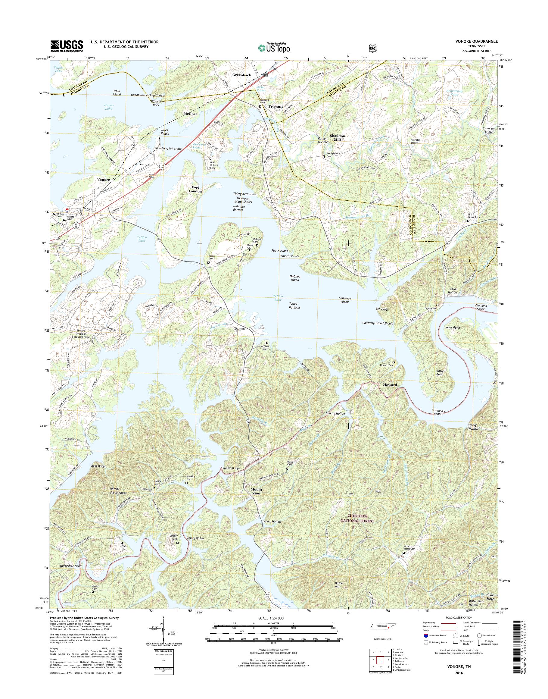 MyTopo Vonore, Tennessee USGS Quad Topo Map