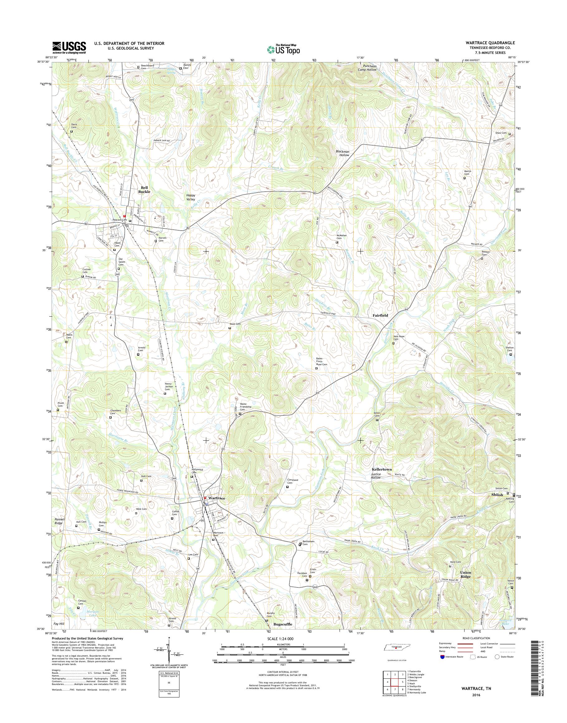 MyTopo Wartrace, Tennessee USGS Quad Topo Map