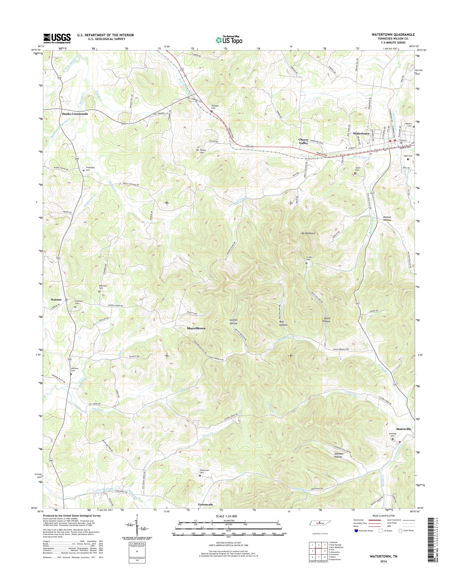 MyTopo Watertown, Tennessee USGS Quad Topo Map