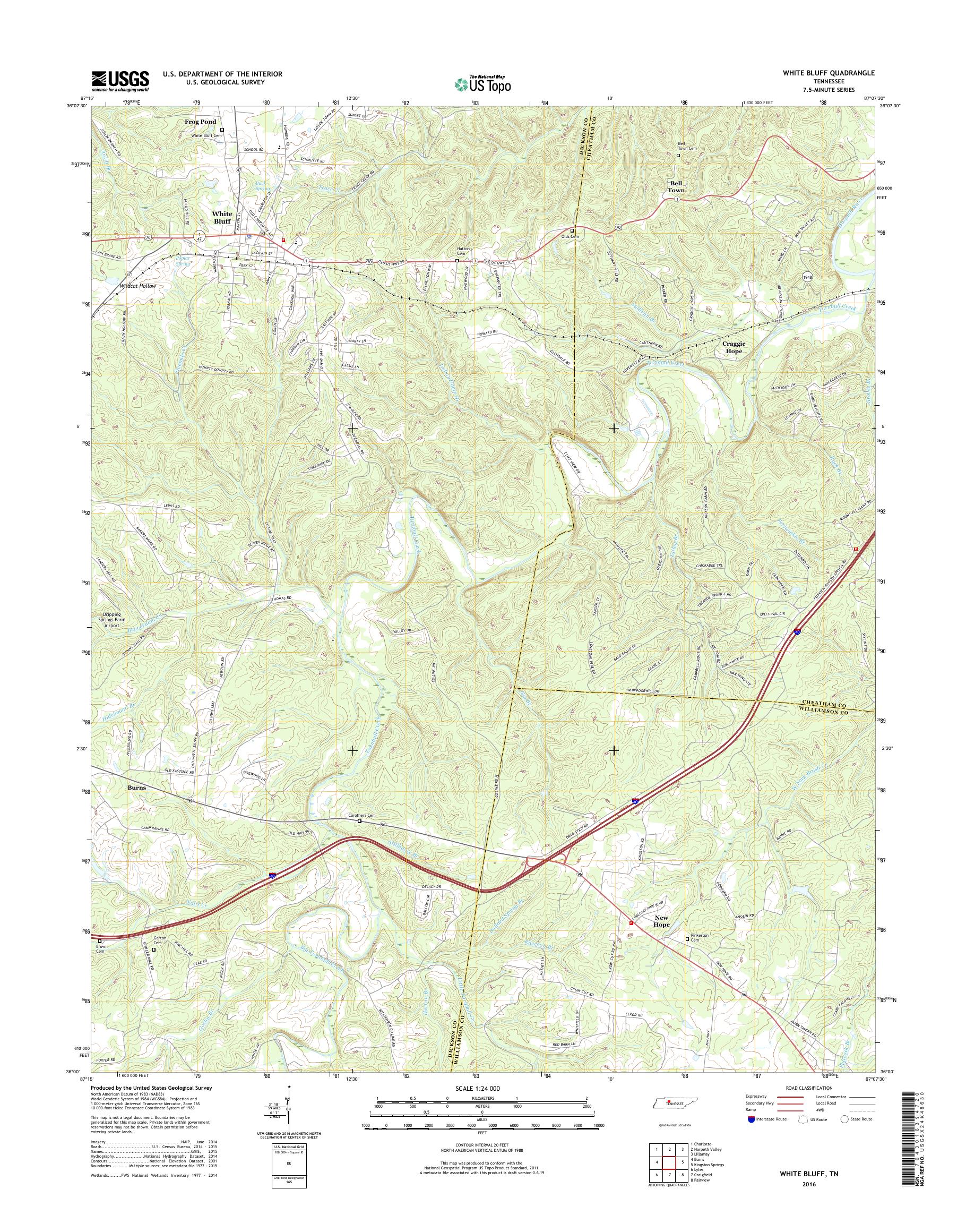 MyTopo White Bluff, Tennessee USGS Quad Topo Map