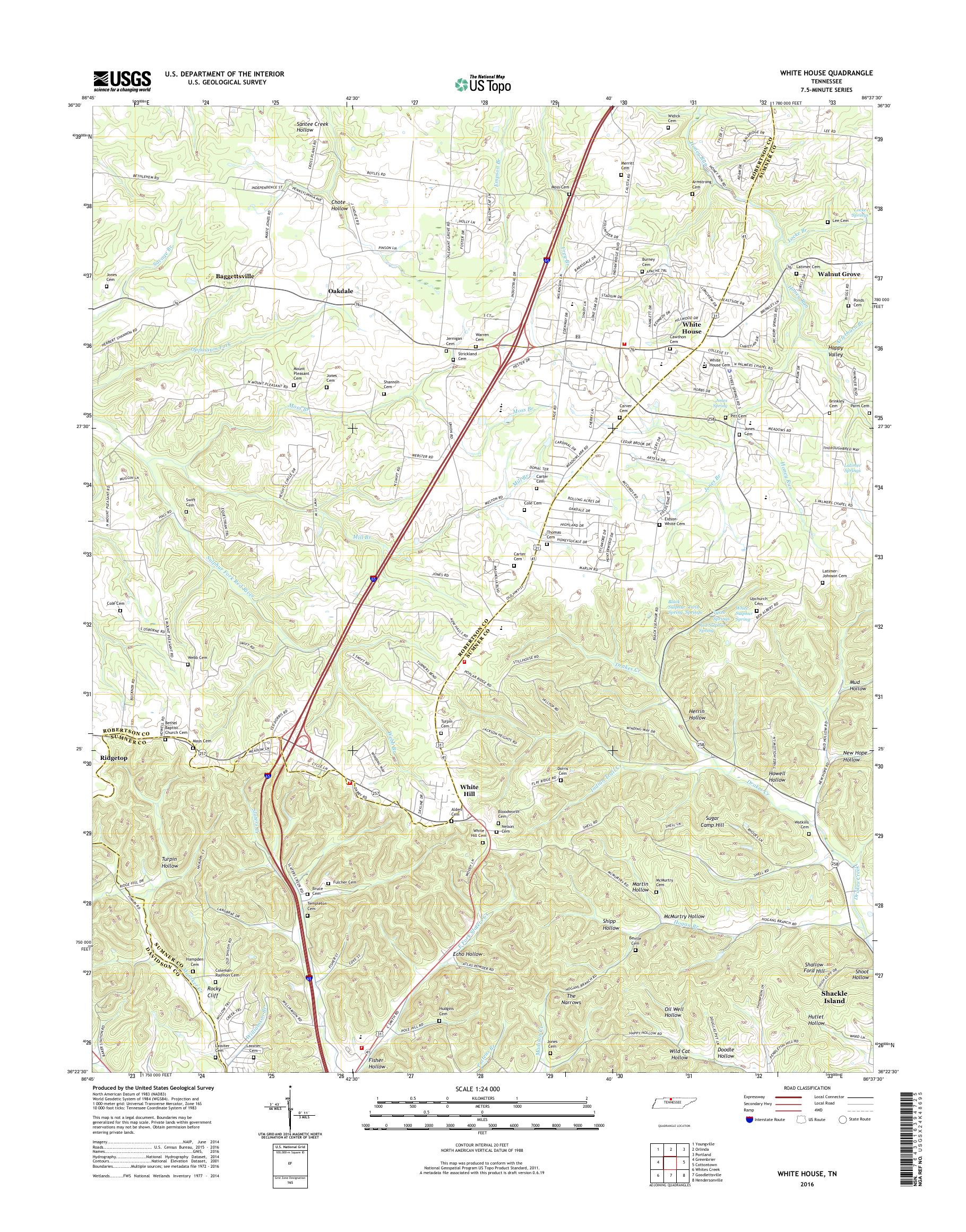 MyTopo White House, Tennessee USGS Quad Topo Map