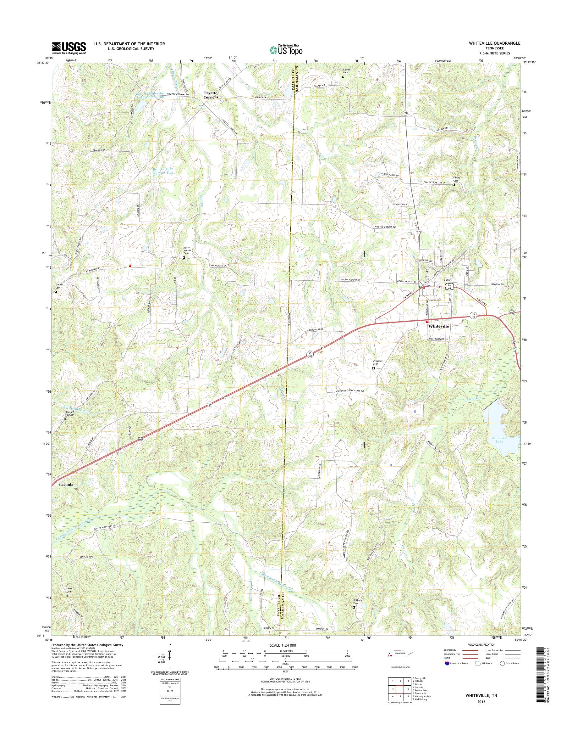 MyTopo Whiteville, Tennessee USGS Quad Topo Map