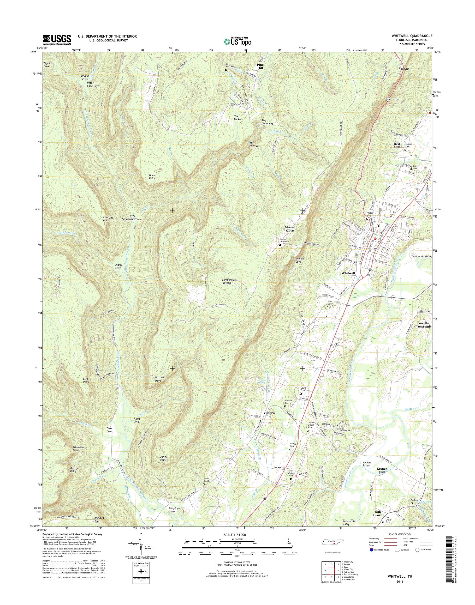 MyTopo Whitwell, Tennessee USGS Quad Topo Map