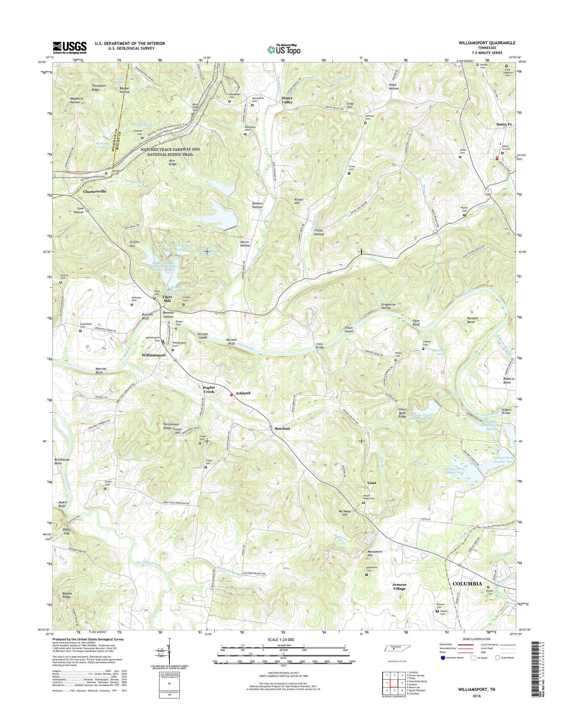 MyTopo Williamsport, Tennessee USGS Quad Topo Map