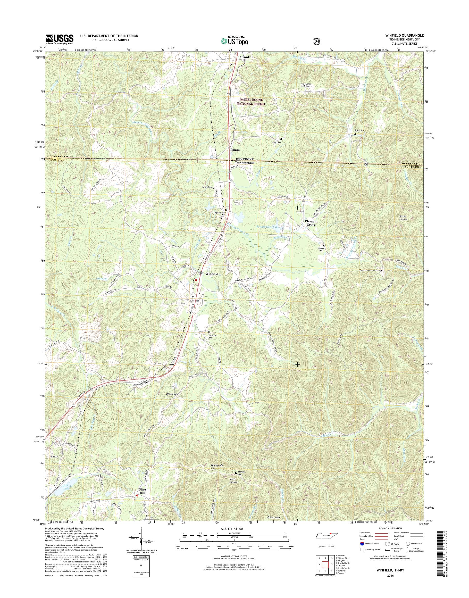 MyTopo Winfield, Tennessee USGS Quad Topo Map