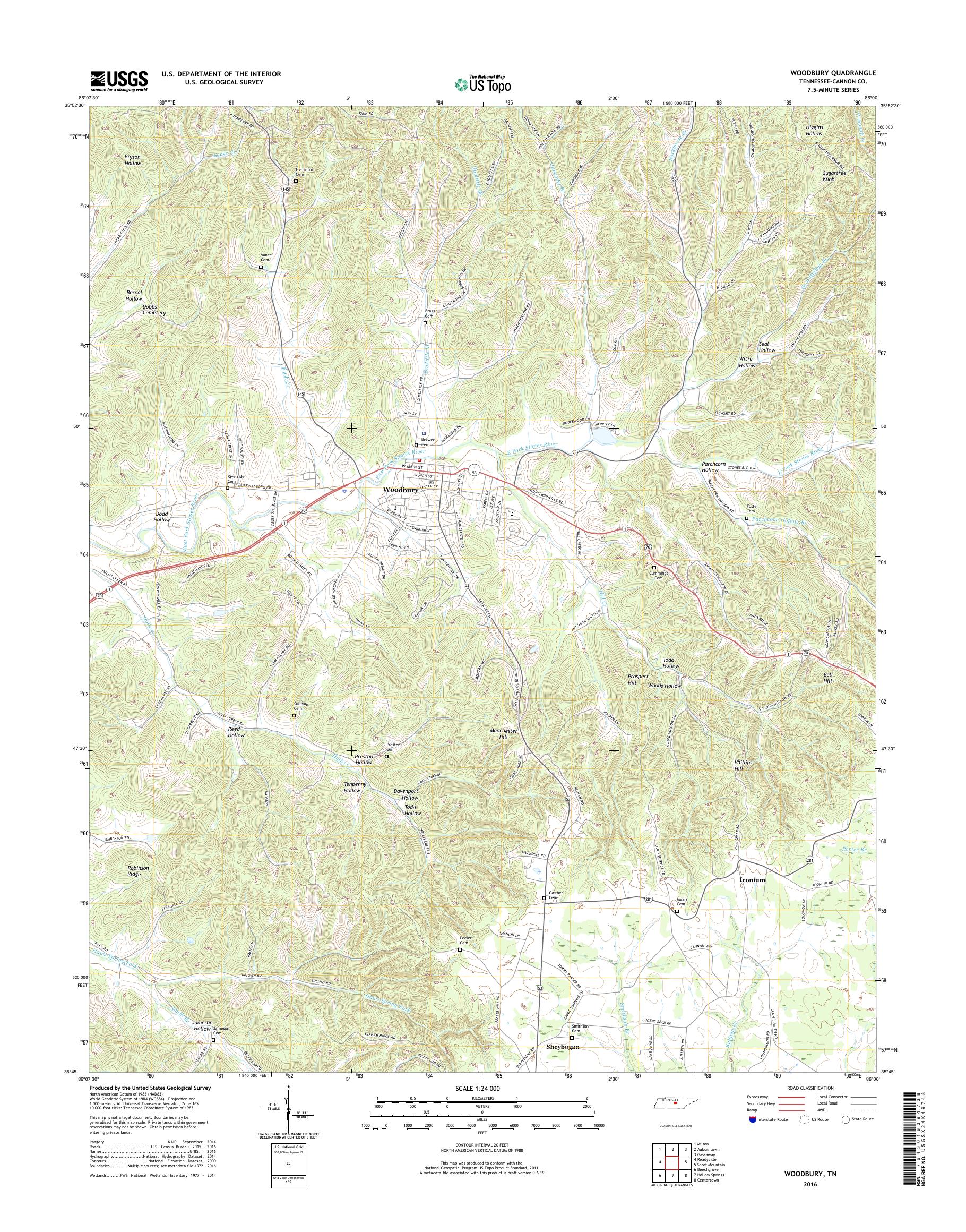 MyTopo Woodbury, Tennessee USGS Quad Topo Map
