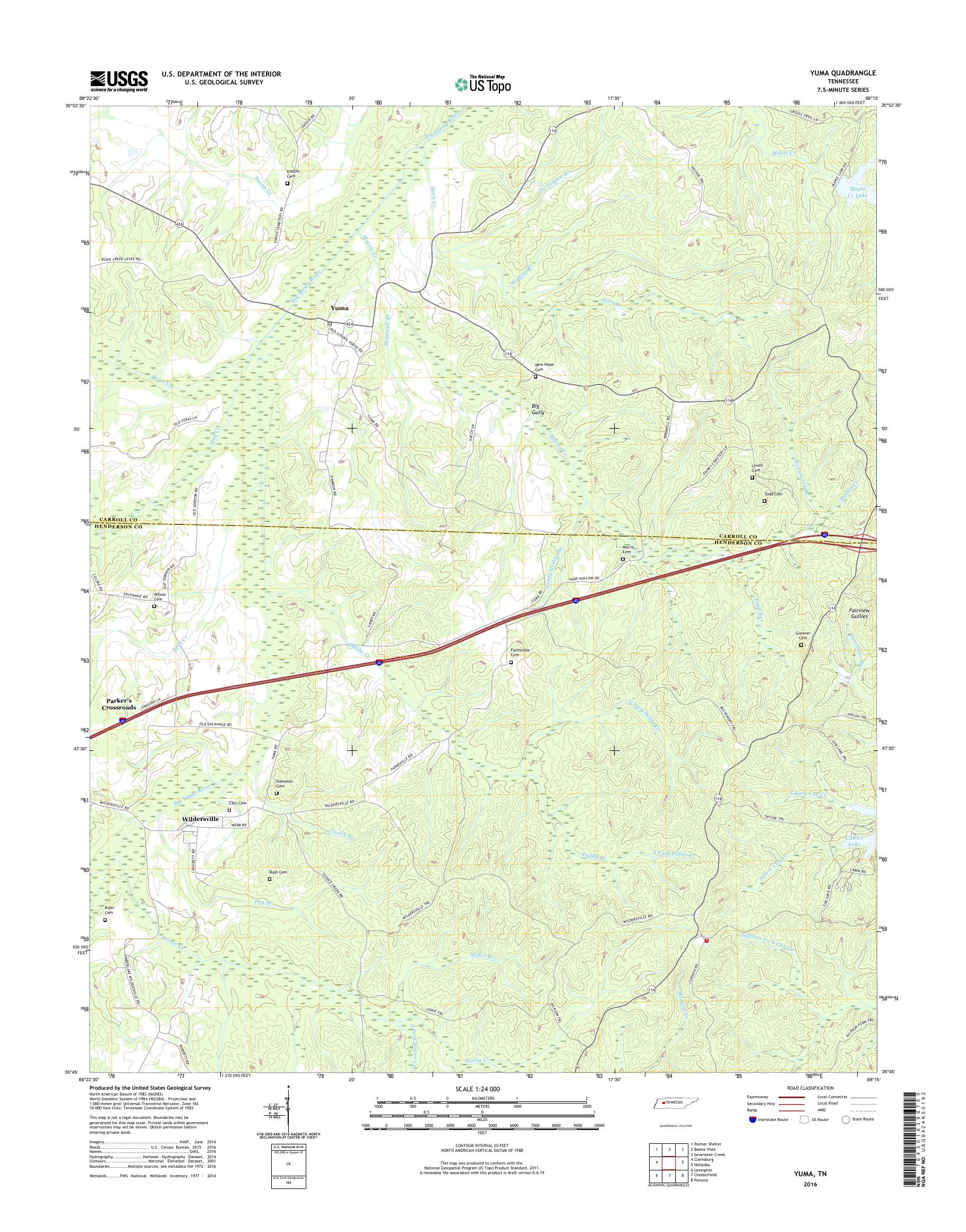 MyTopo Yuma, Tennessee USGS Quad Topo Map