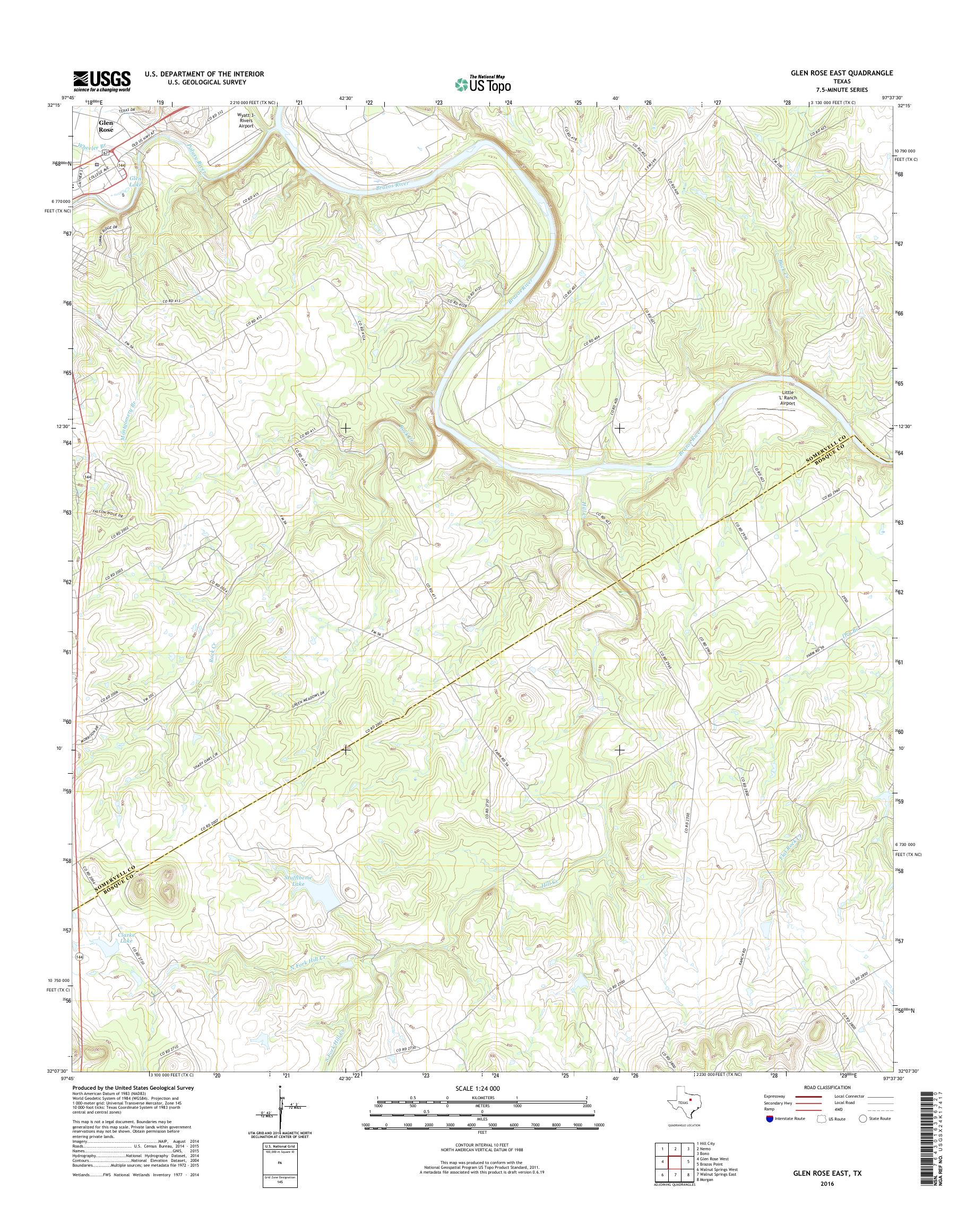 MyTopo Glen Rose East, Texas USGS Quad Topo Map