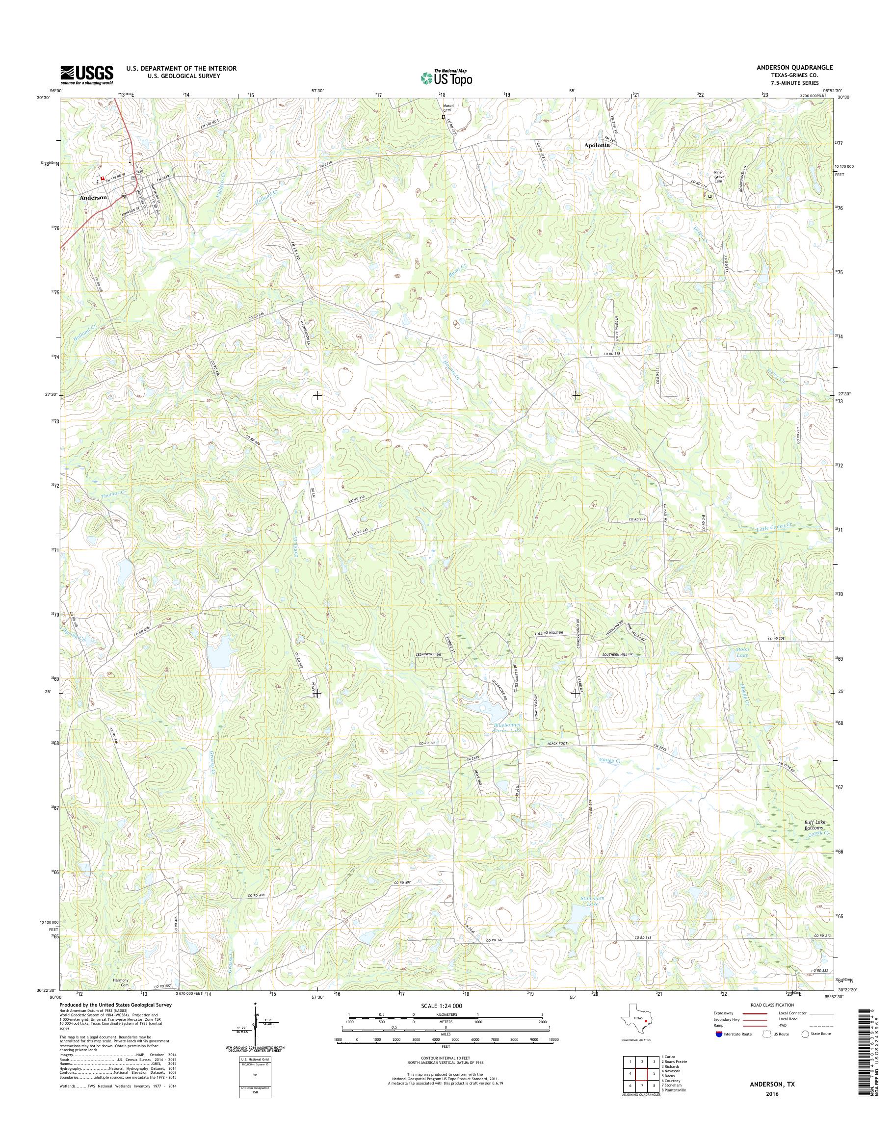 MyTopo Anderson, Texas USGS Quad Topo Map