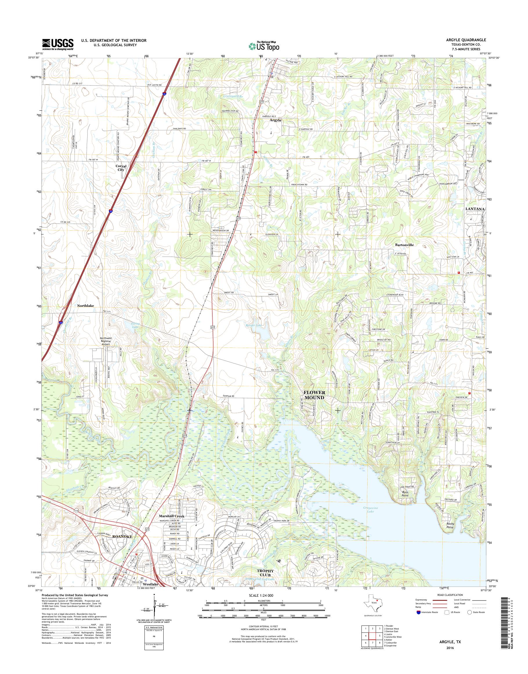 MyTopo Argyle, Texas USGS Quad Topo Map