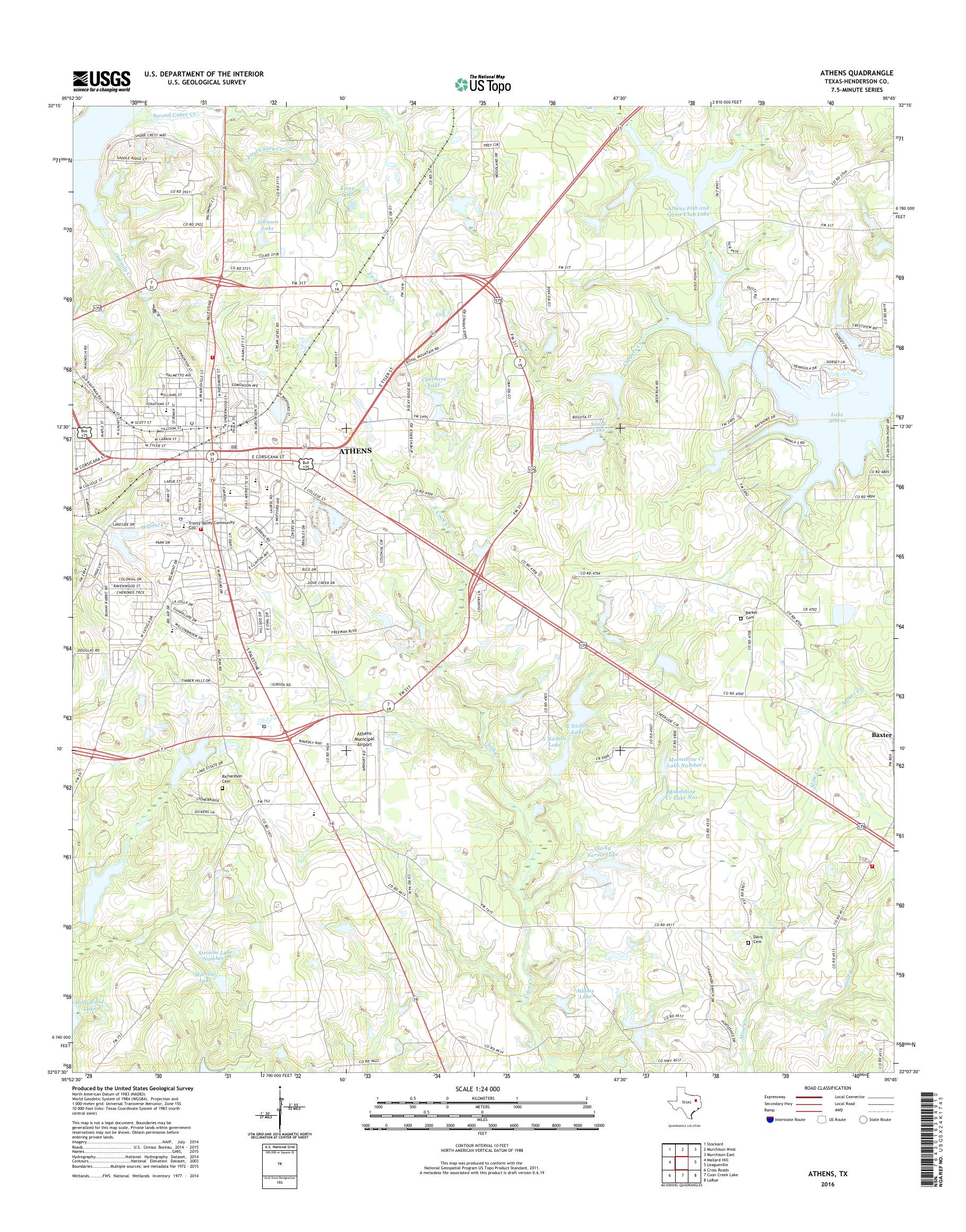 MyTopo Athens, Texas USGS Quad Topo Map