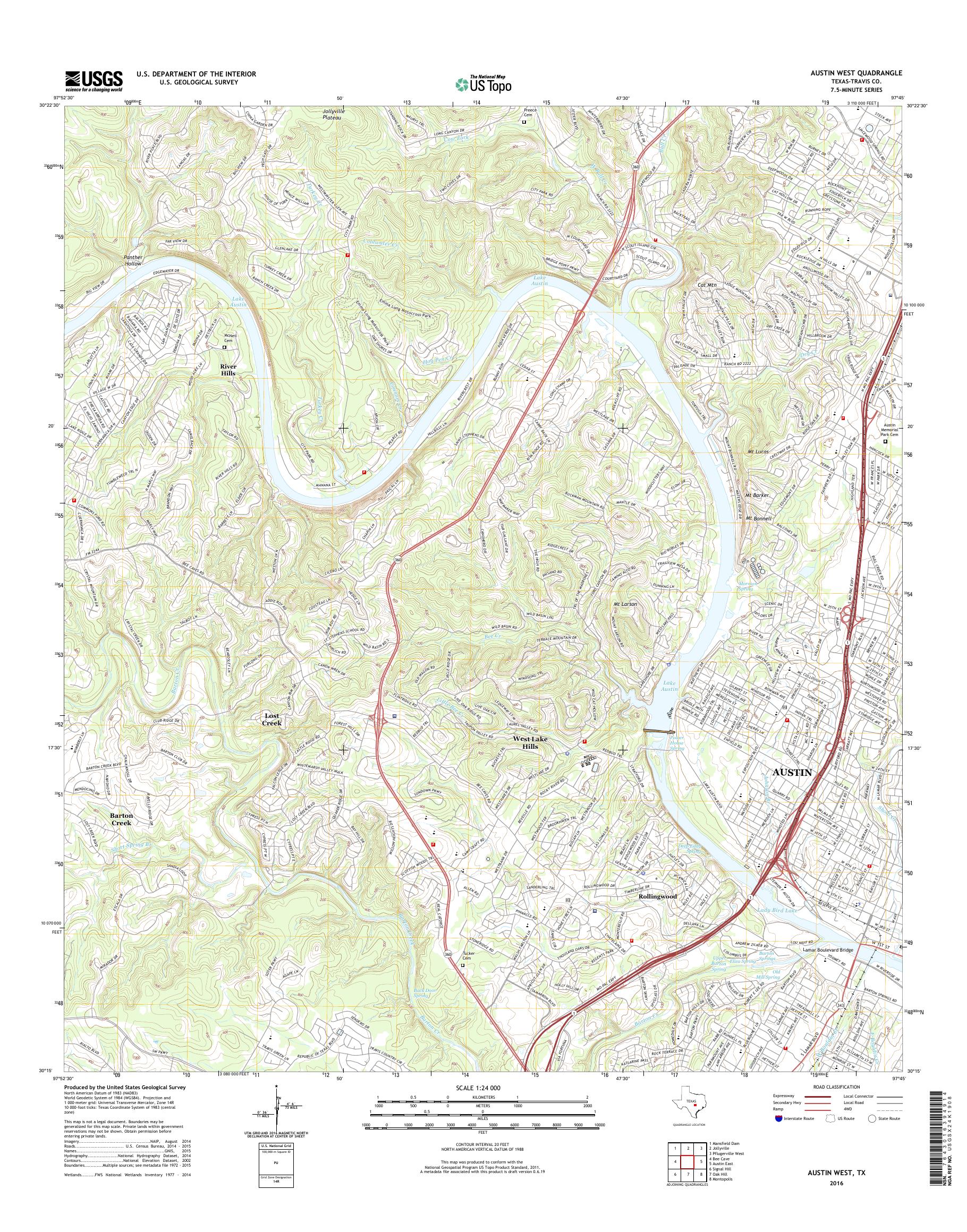MyTopo Austin West Texas USGS - TX Austin West 20160225 TM Geo