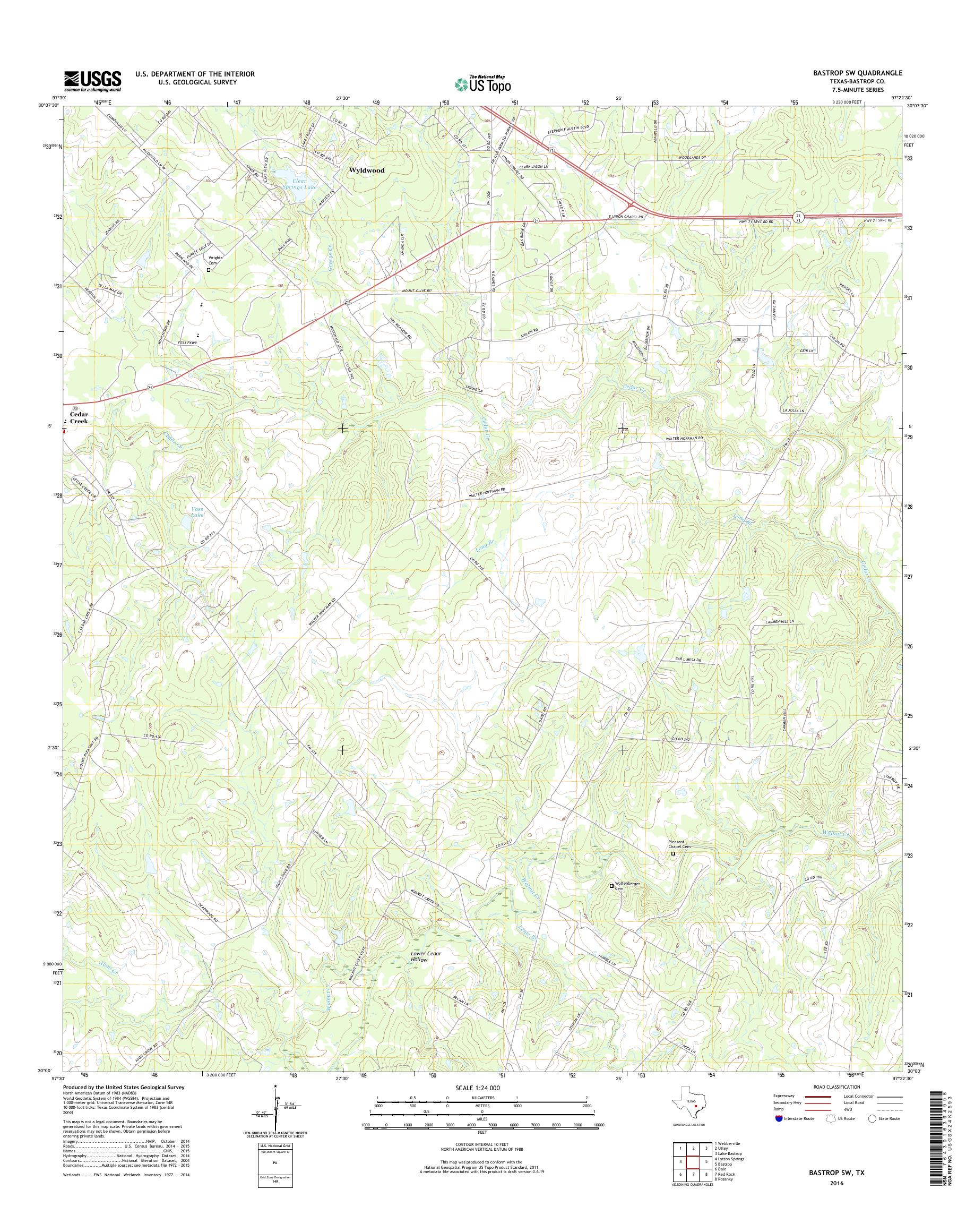 MyTopo Bastrop SW, Texas USGS Quad Topo Map