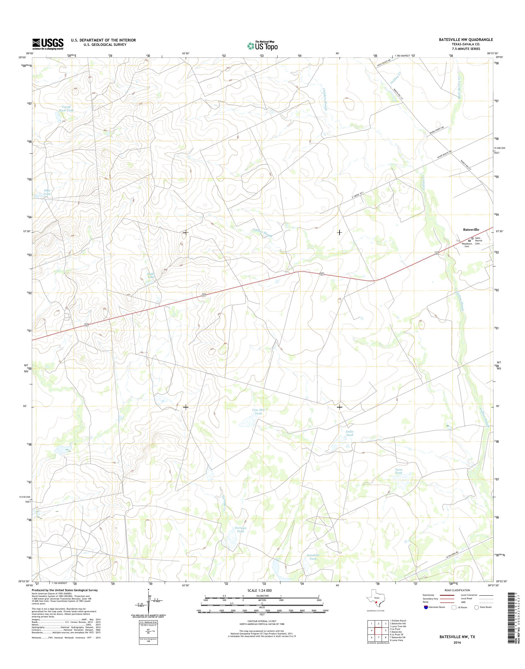 MyTopo Batesville NW, Texas USGS Quad Topo Map
