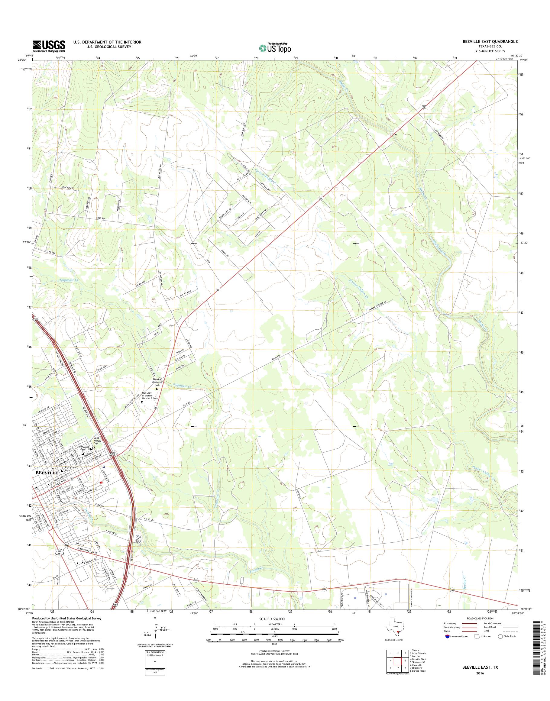 MyTopo Beeville East, Texas USGS Quad Topo Map