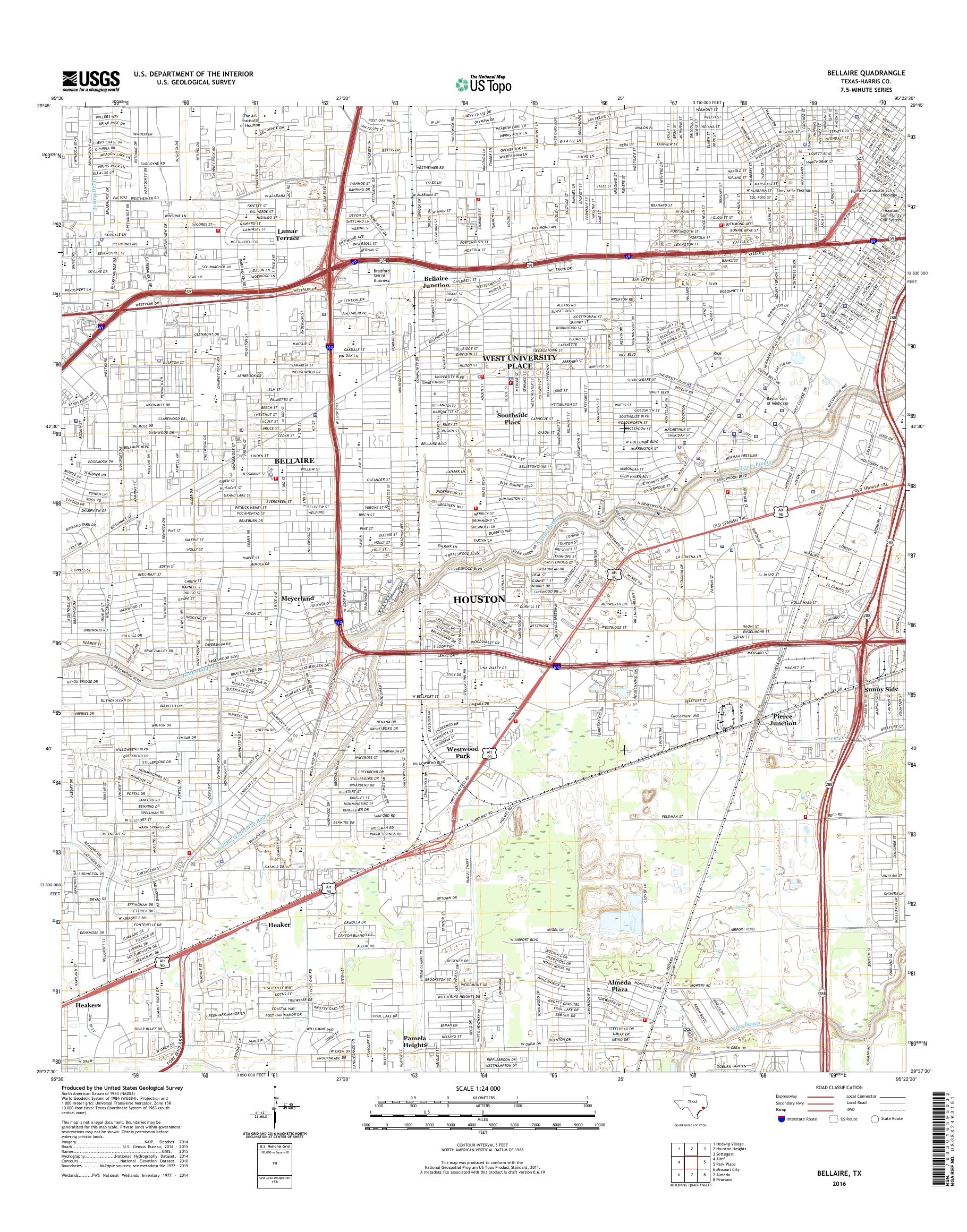 MyTopo Bellaire, Texas USGS Quad Topo Map