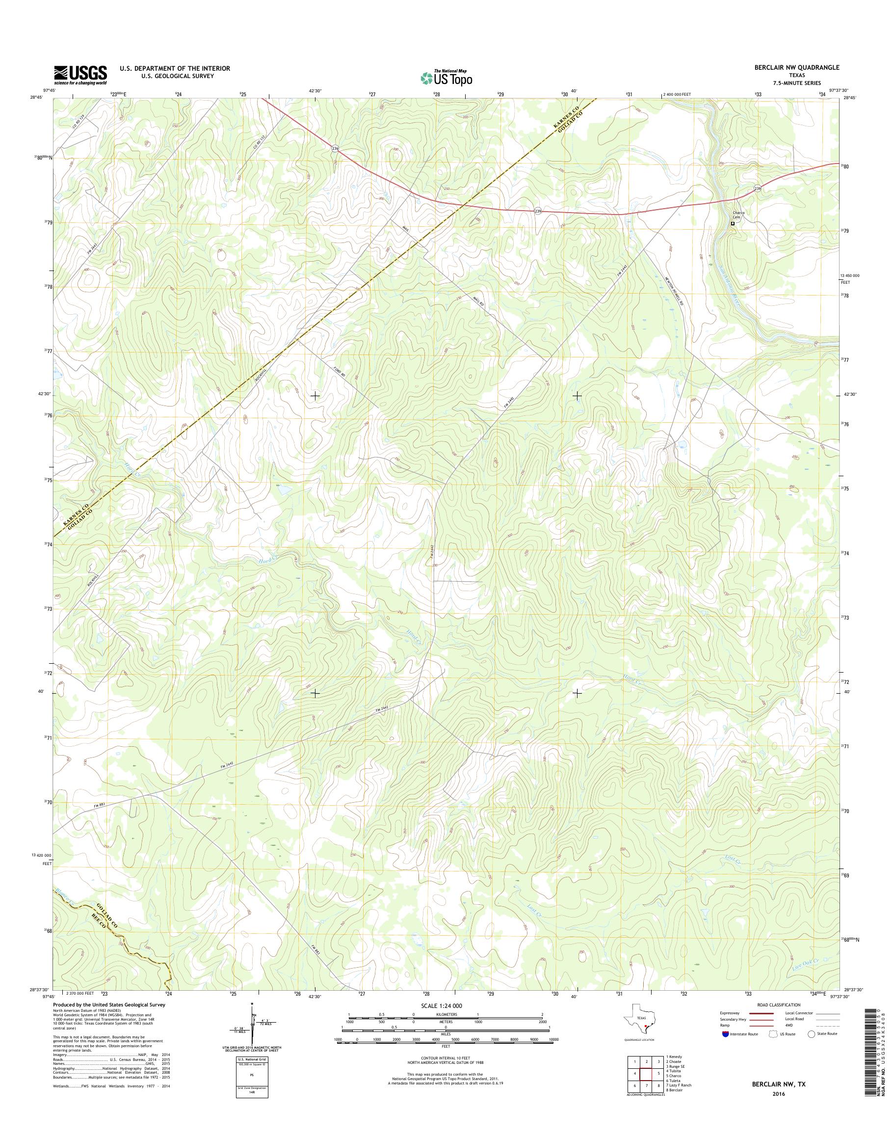 MyTopo Berclair NW, Texas USGS Quad Topo Map