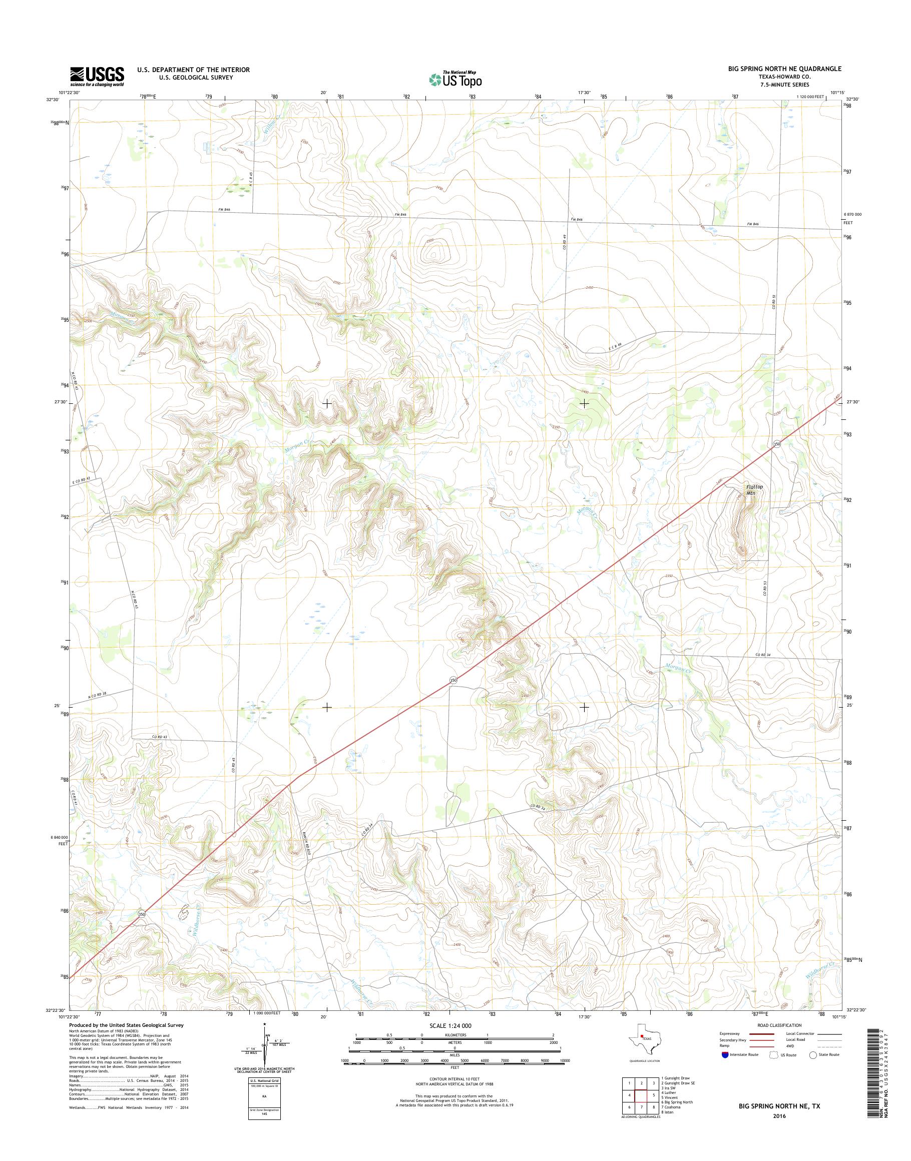 MyTopo Big Spring North NE, Texas USGS Quad Topo Map