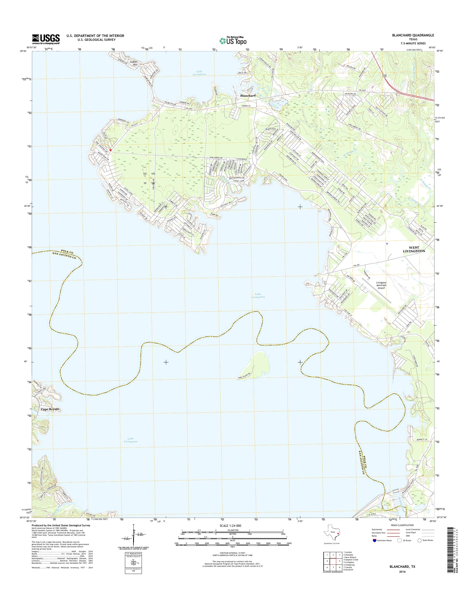 MyTopo Blanchard, Texas USGS Quad Topo Map