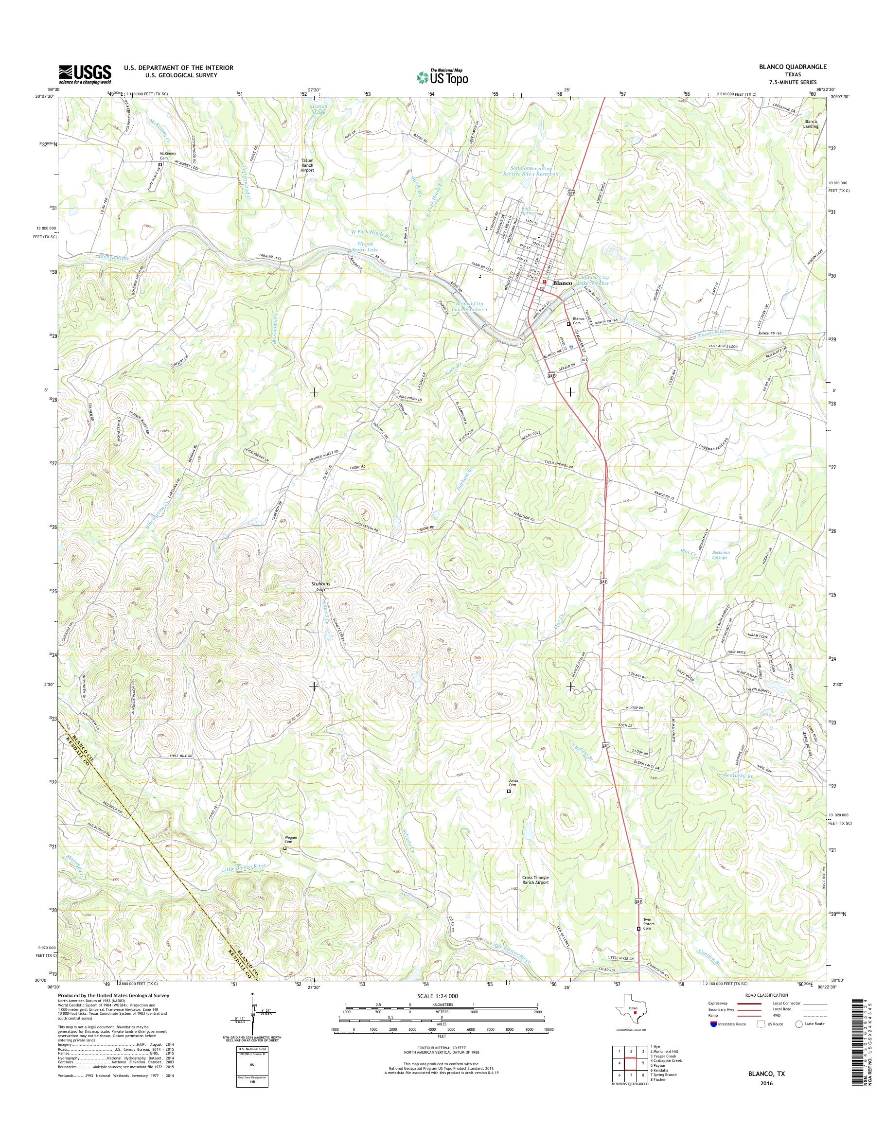 MyTopo Blanco, Texas USGS Quad Topo Map