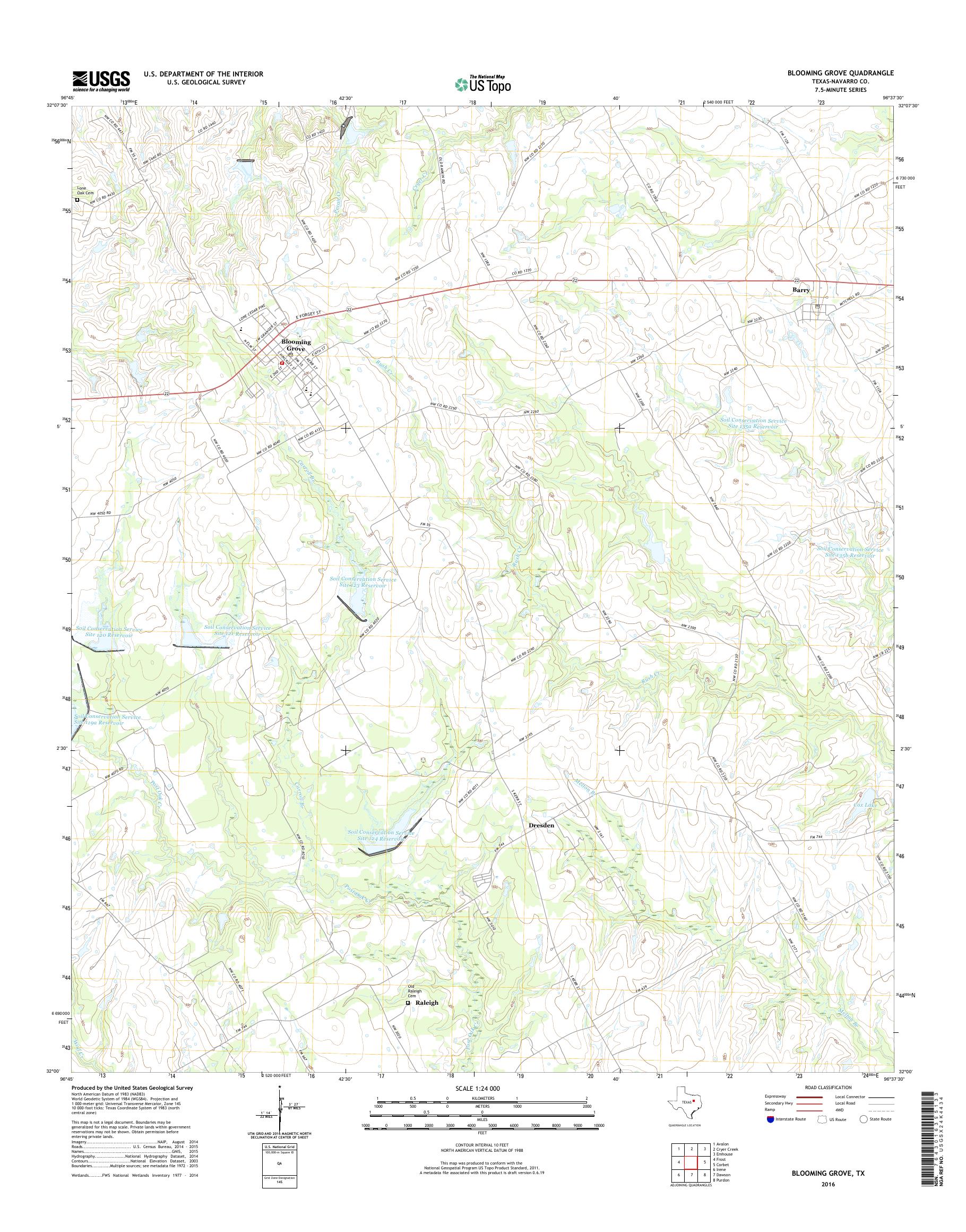 MyTopo Blooming Grove, Texas USGS Quad Topo Map