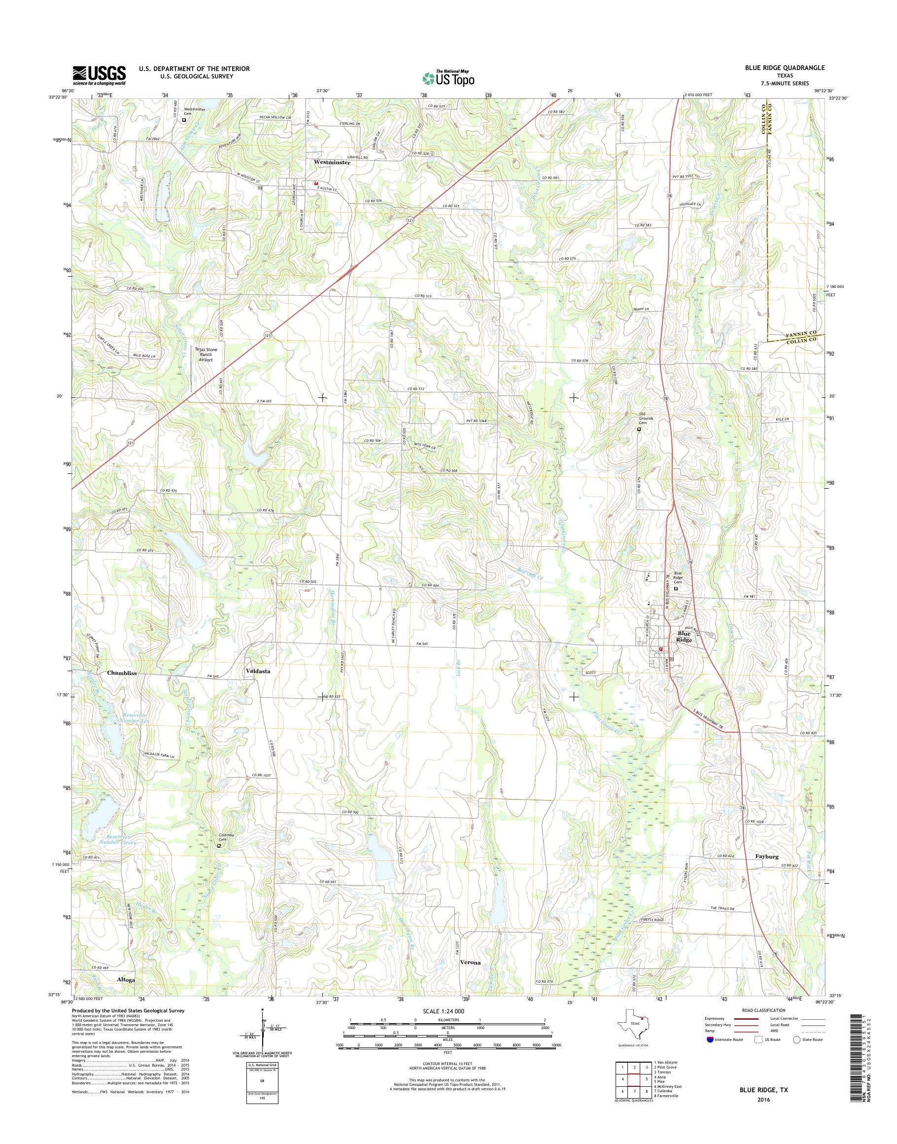 MyTopo Blue Ridge, Texas USGS Quad Topo Map