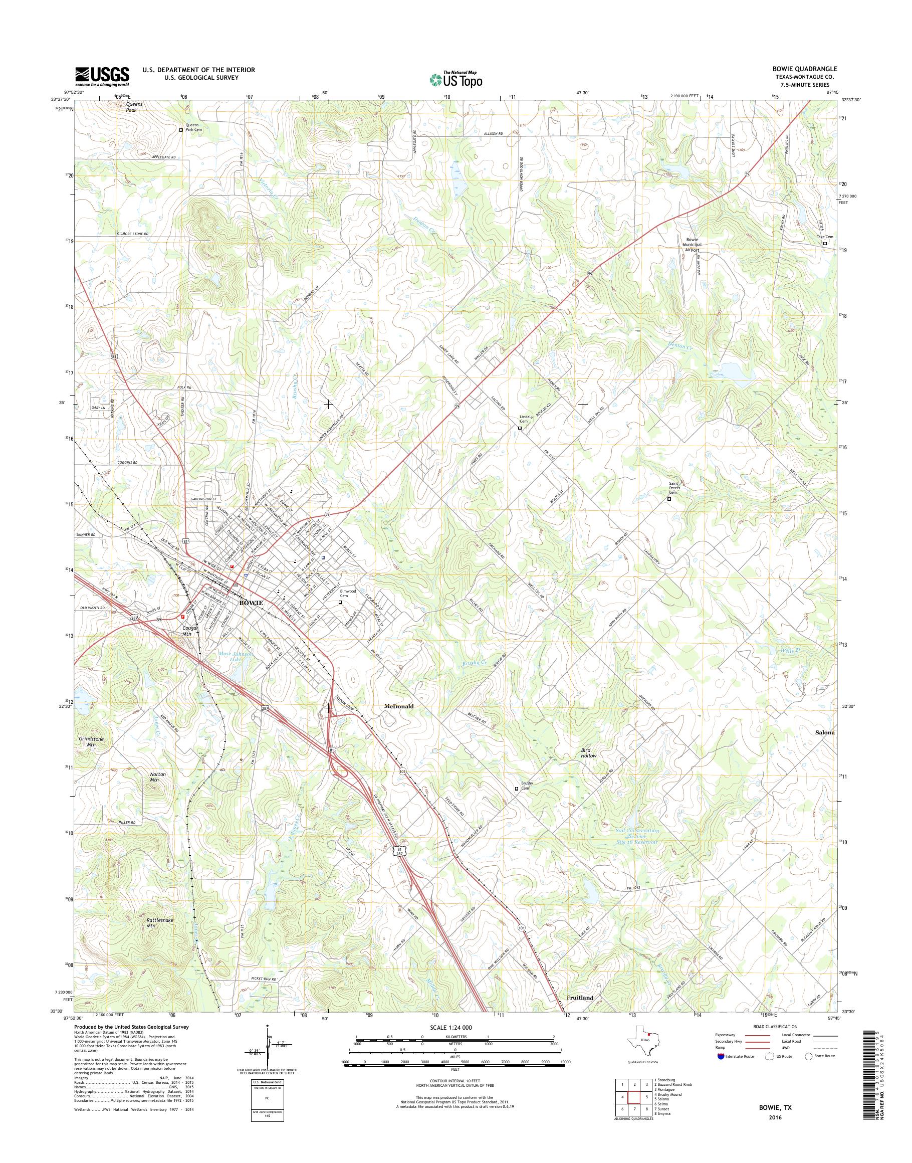 MyTopo Bowie, Texas USGS Quad Topo Map