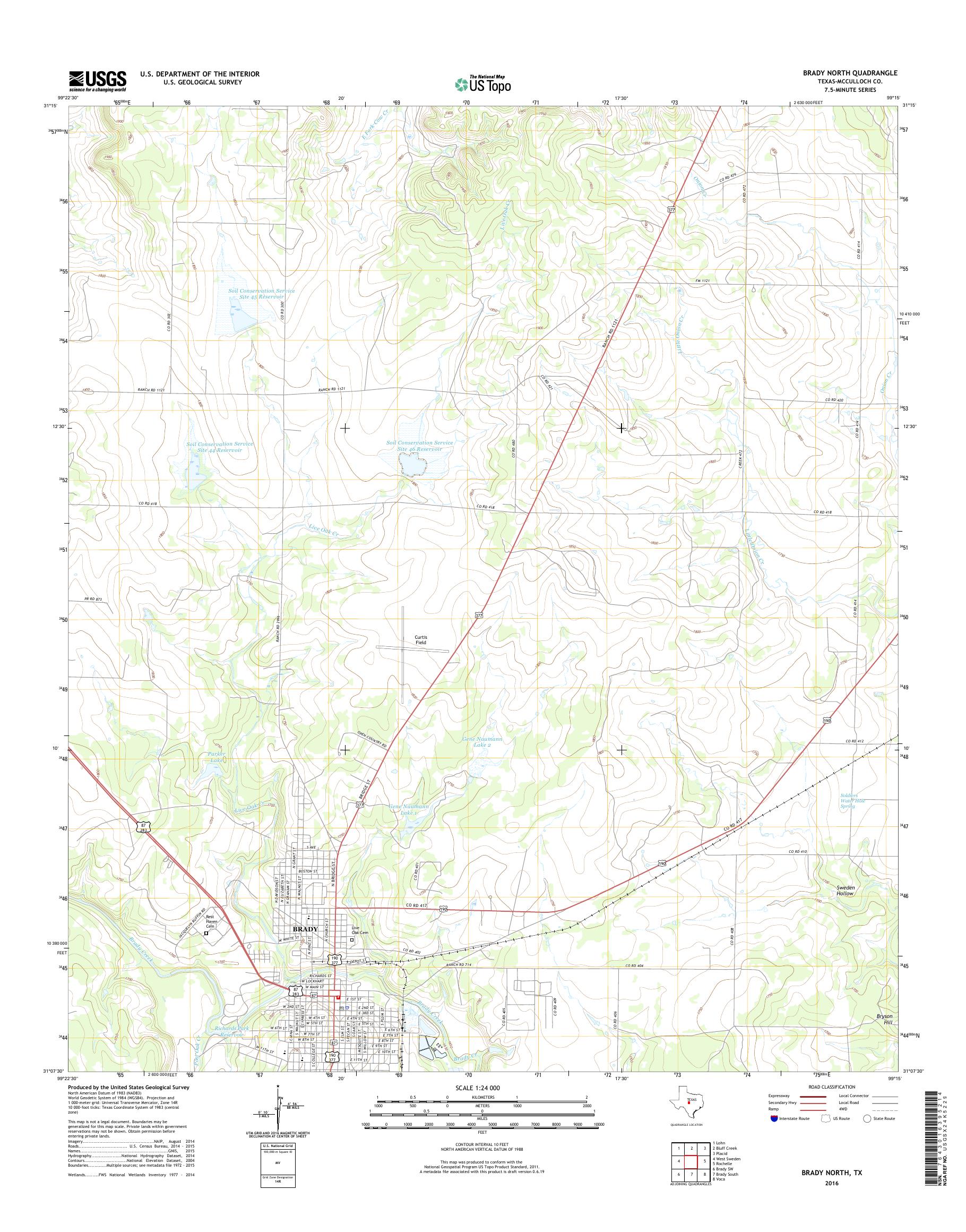 MyTopo Brady North, Texas USGS Quad Topo Map