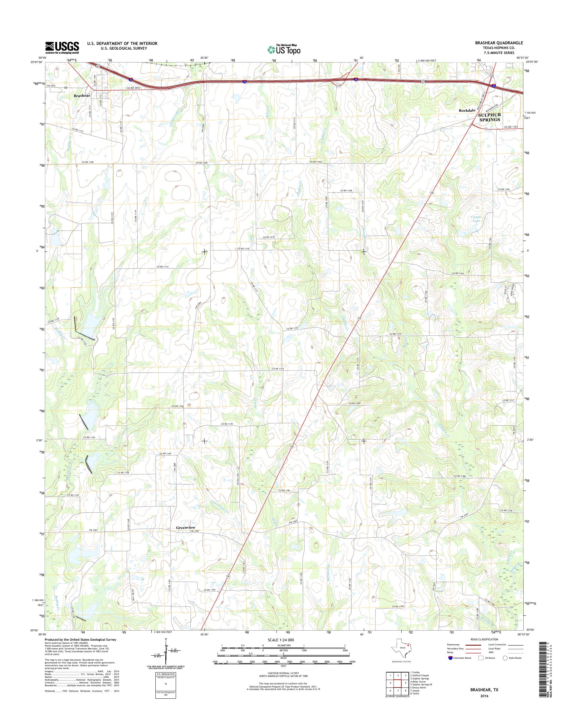 MyTopo Brashear, Texas USGS Quad Topo Map