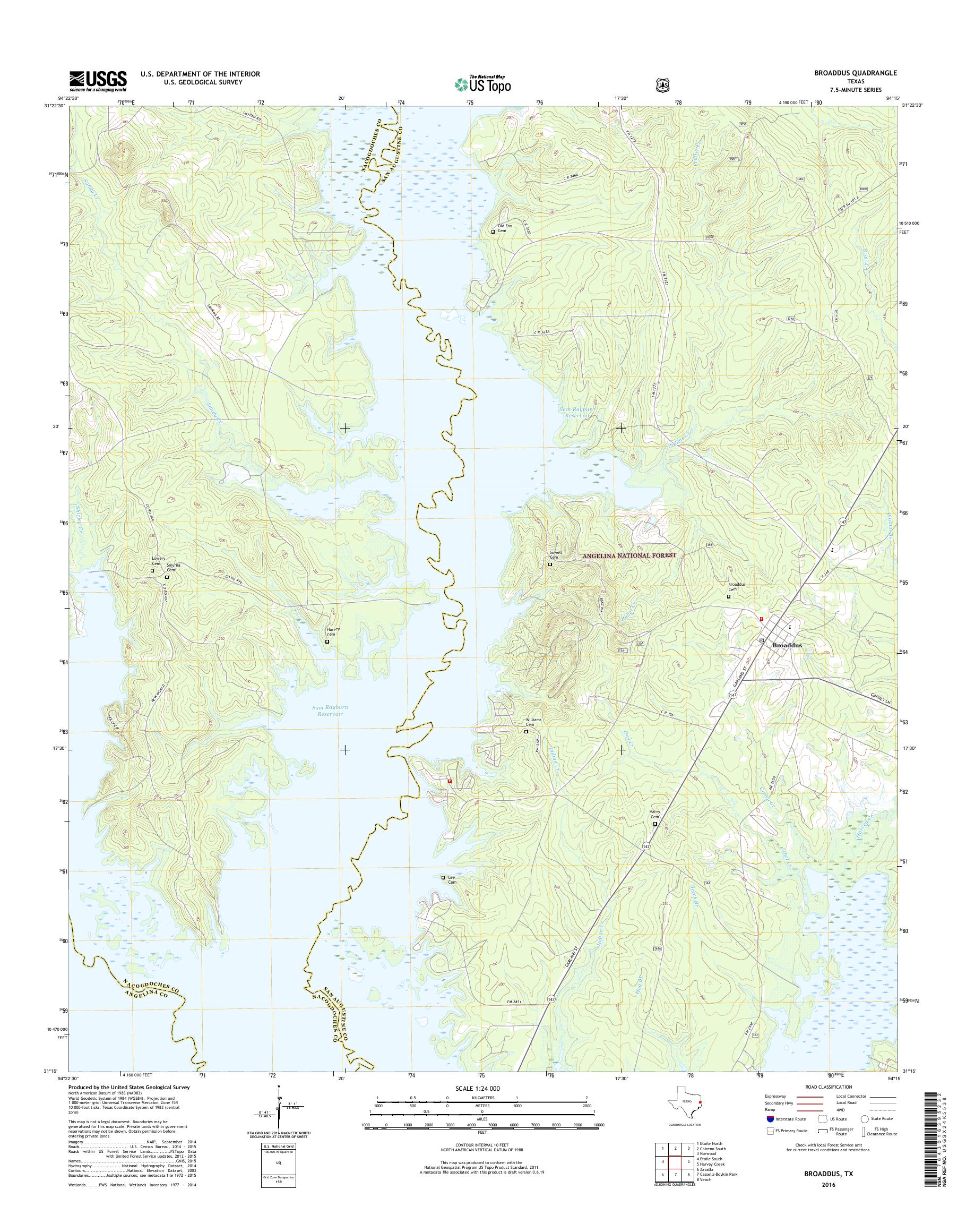 MyTopo Broaddus, Texas USGS Quad Topo Map