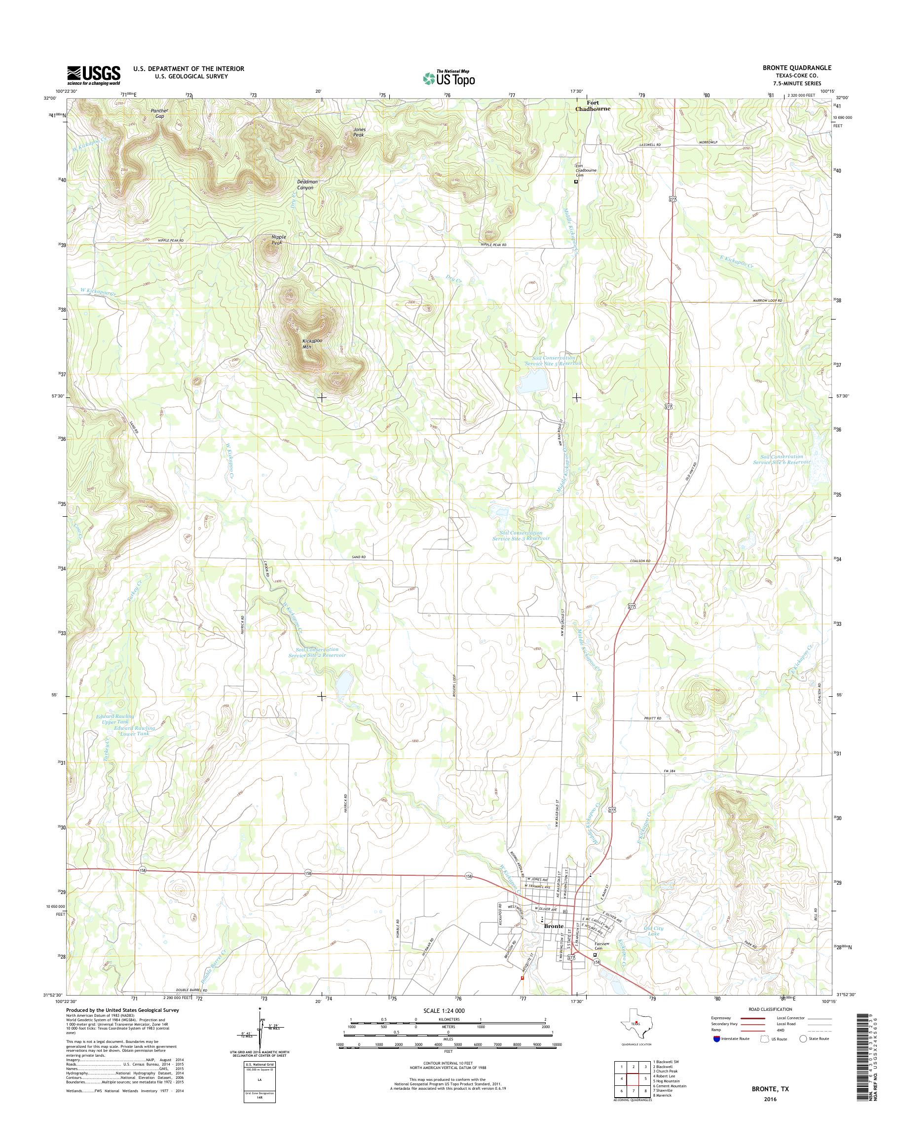 MyTopo Bronte, Texas USGS Quad Topo Map