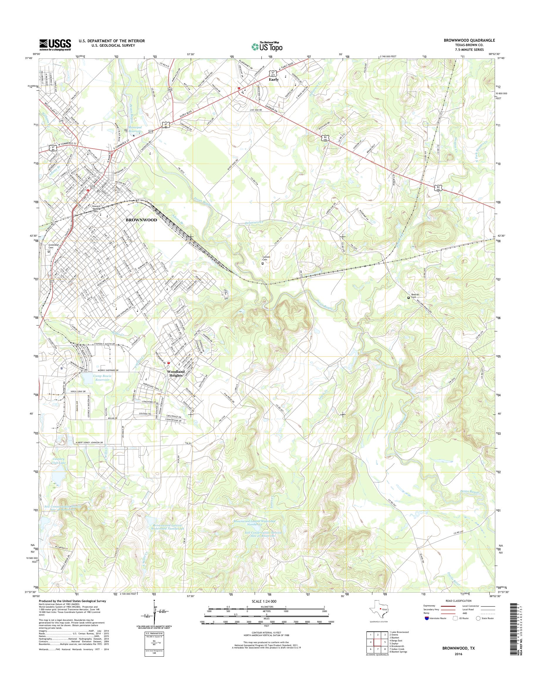 MyTopo Brownwood, Texas USGS Quad Topo Map