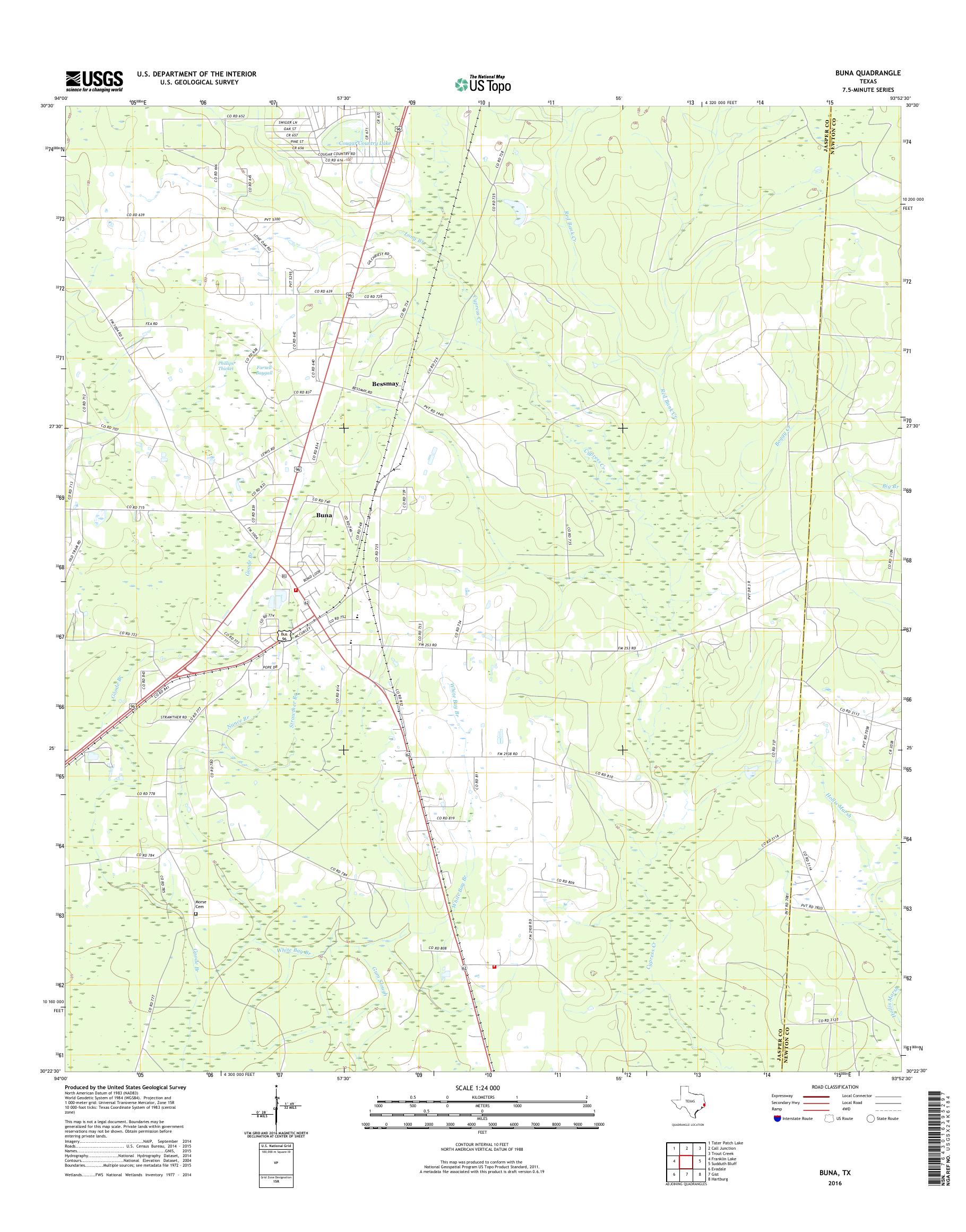 MyTopo Buna, Texas USGS Quad Topo Map