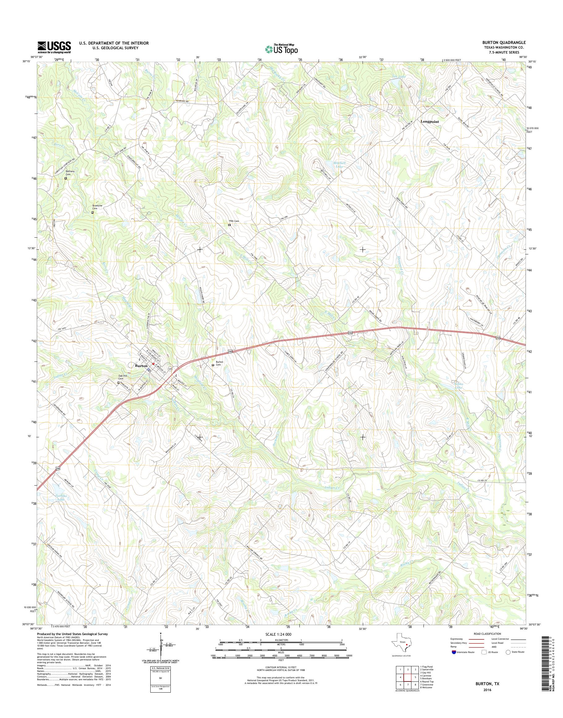 MyTopo Burton, Texas USGS Quad Topo Map