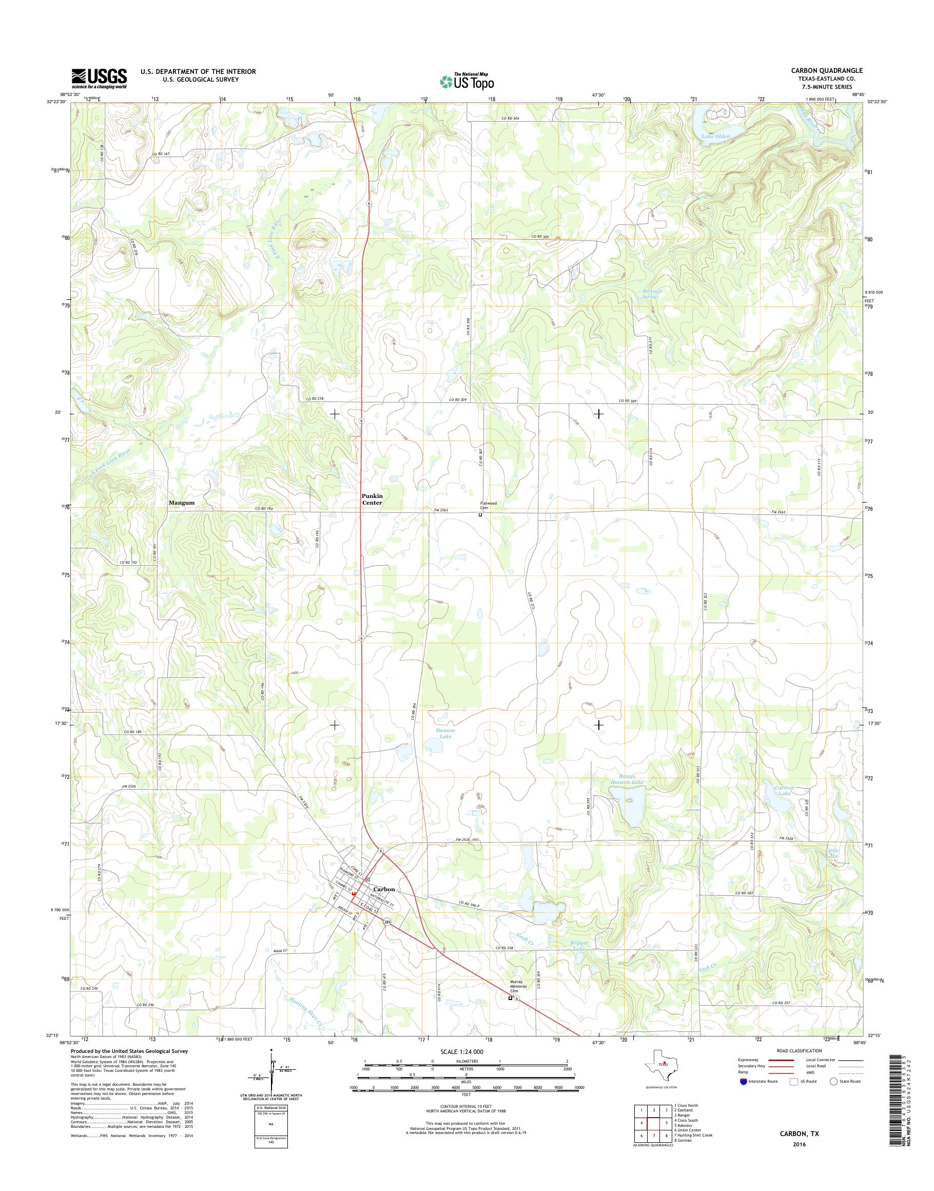 MyTopo Carbon, Texas USGS Quad Topo Map