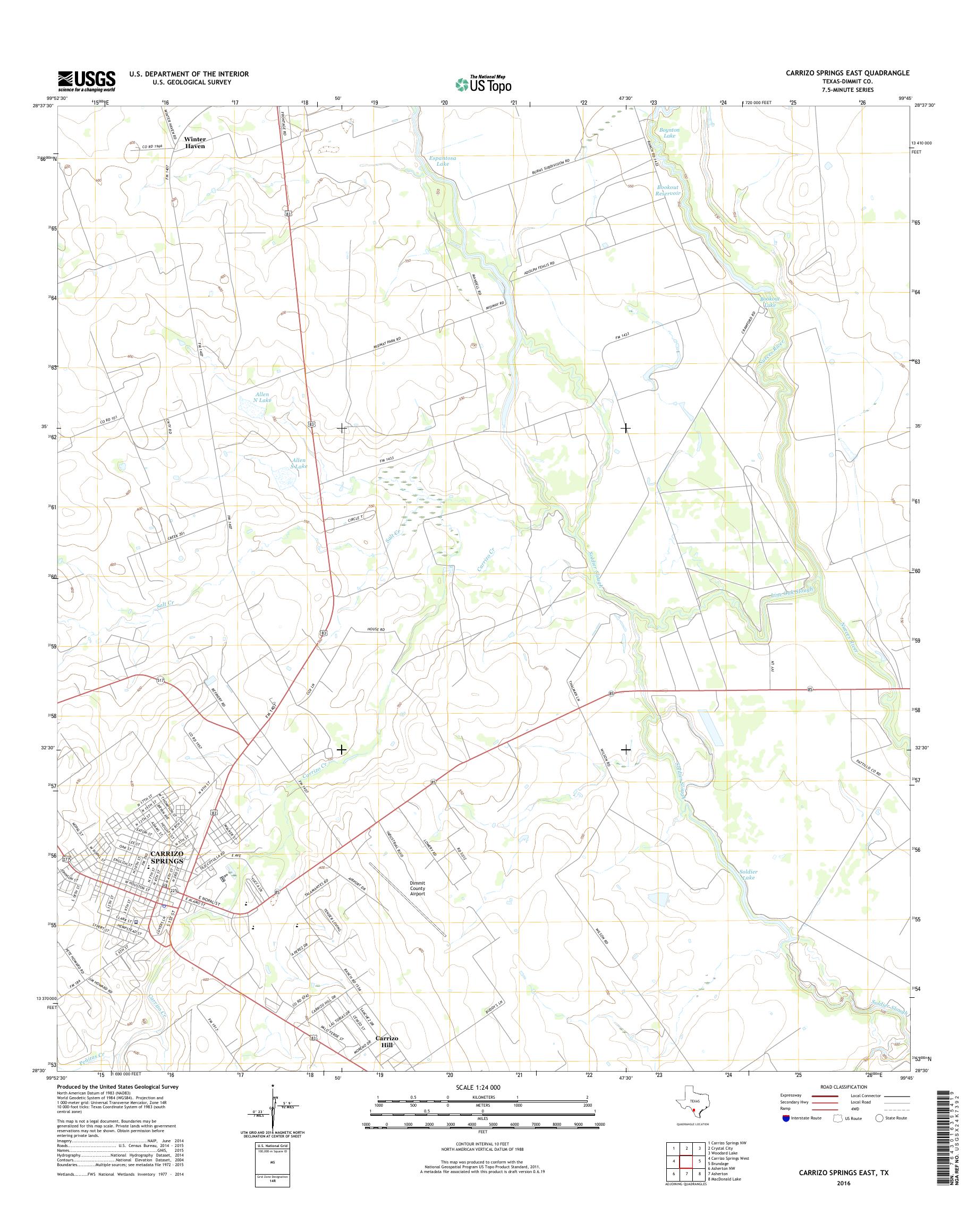MyTopo Carrizo Springs East, Texas USGS Quad Topo Map