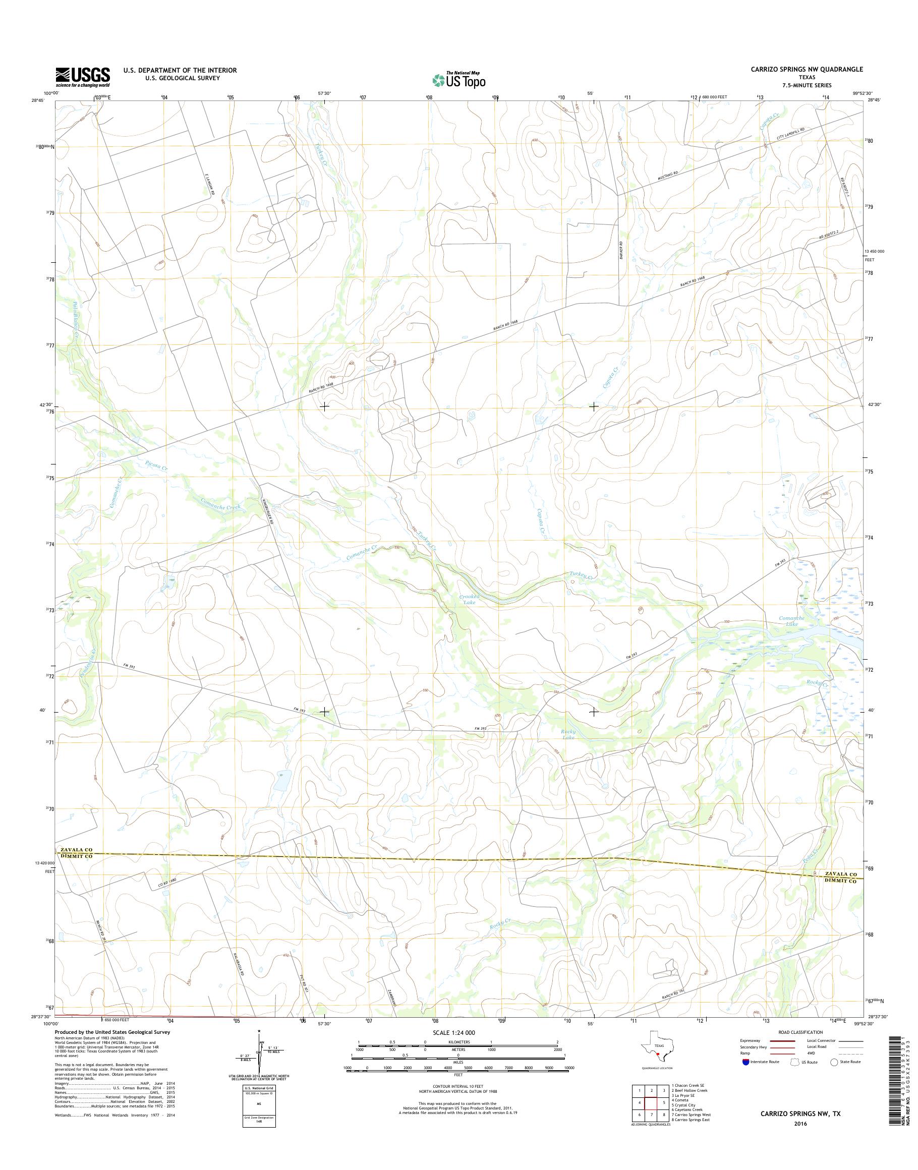 MyTopo Carrizo Springs NW, Texas USGS Quad Topo Map
