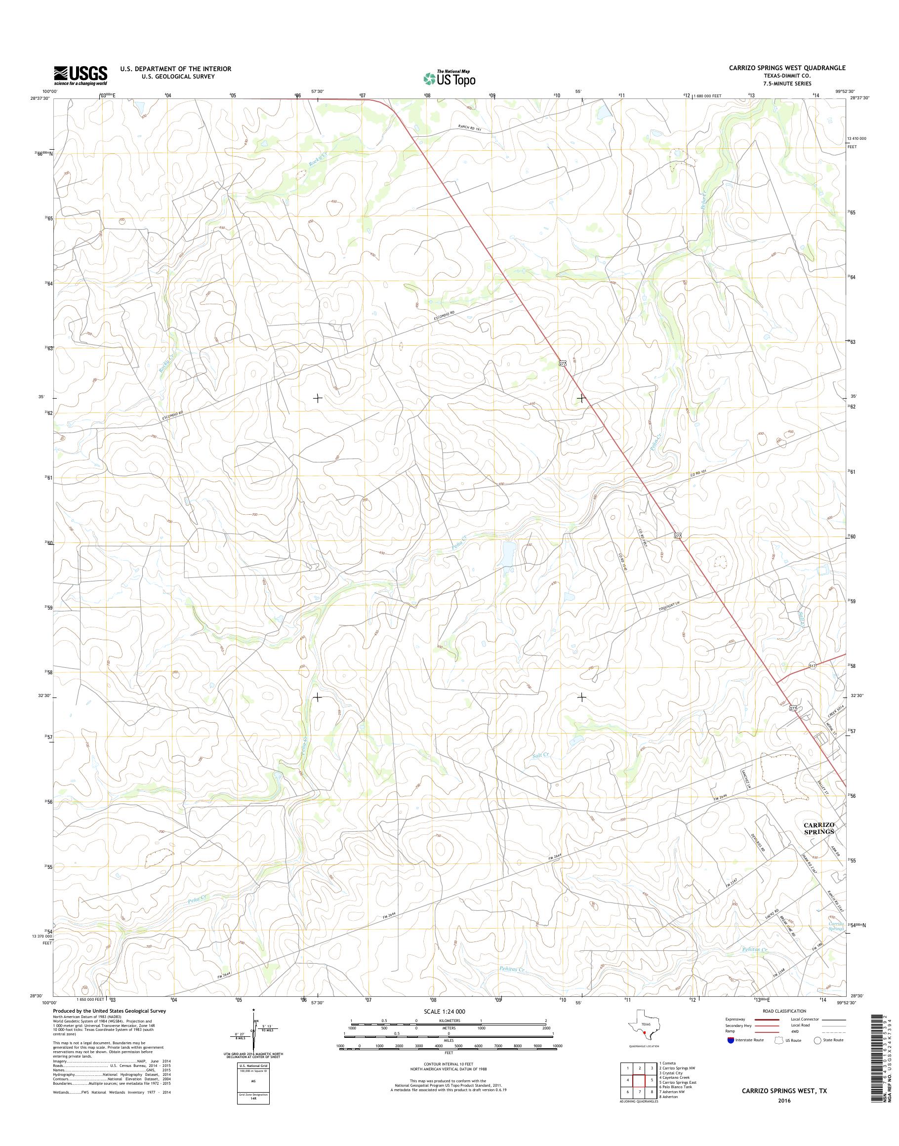 MyTopo Carrizo Springs West, Texas USGS Quad Topo Map