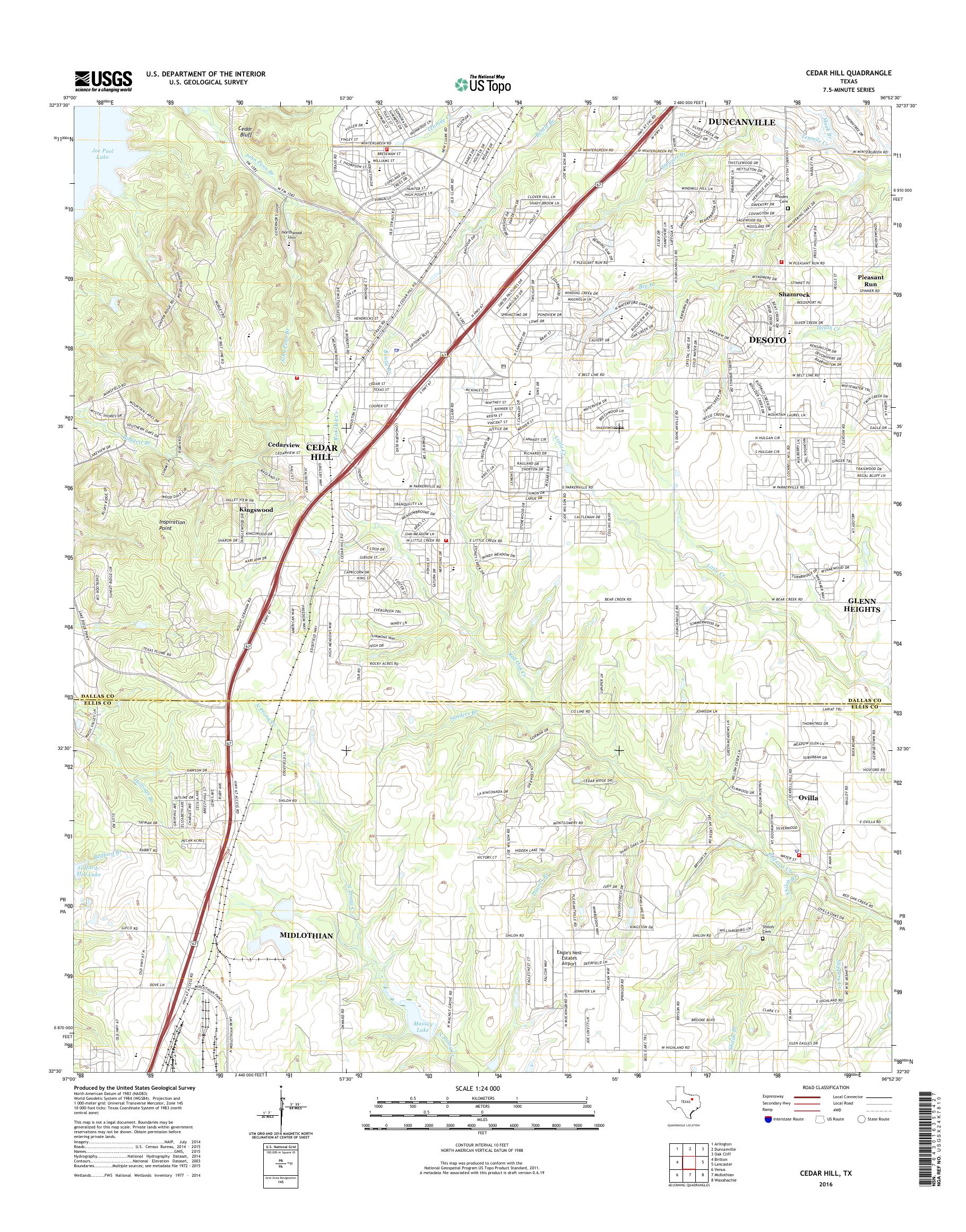 MyTopo Cedar Hill, Texas USGS Quad Topo Map