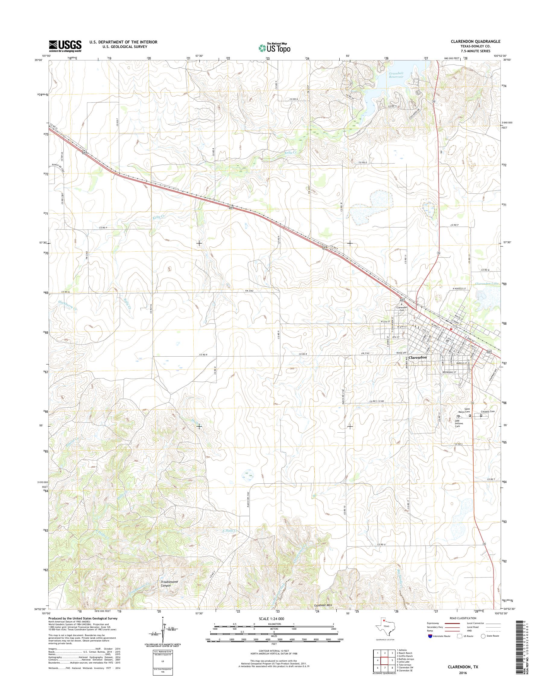 MyTopo Clarendon, Texas USGS Quad Topo Map