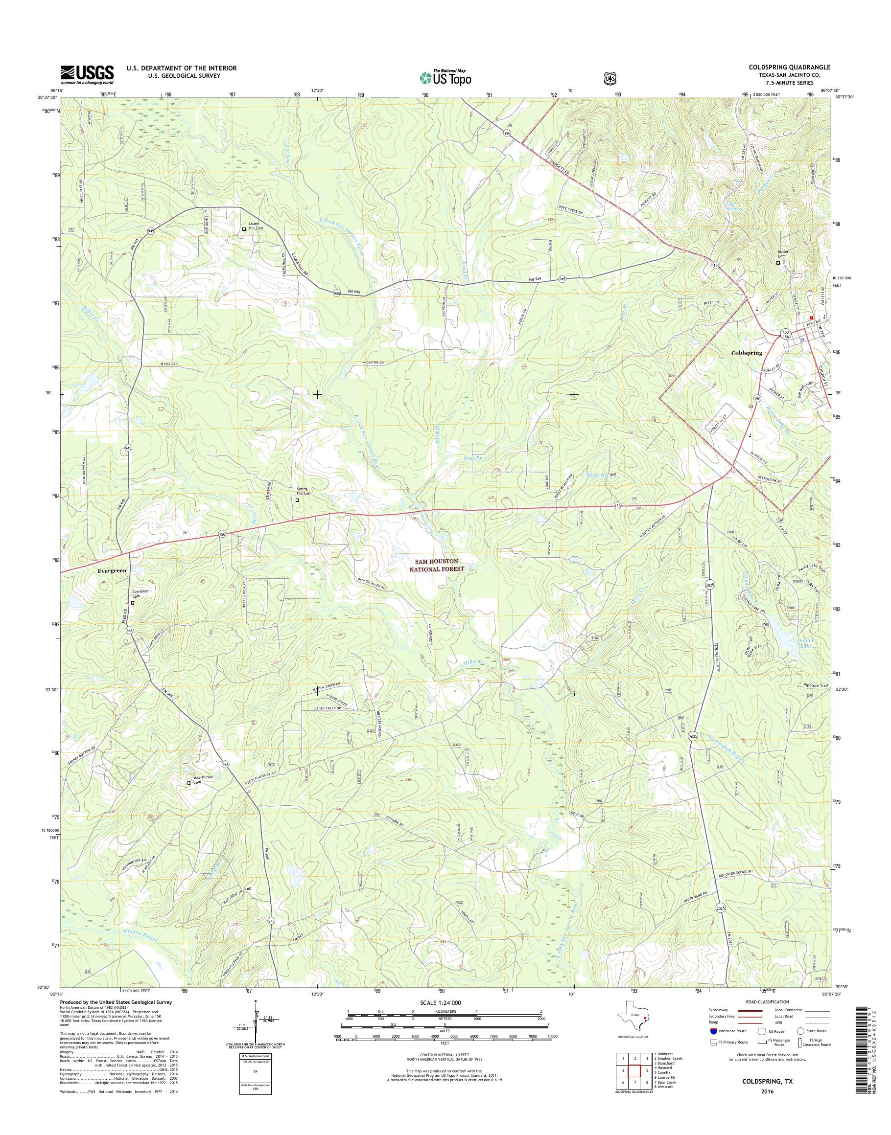 MyTopo Coldspring, Texas USGS Quad Topo Map