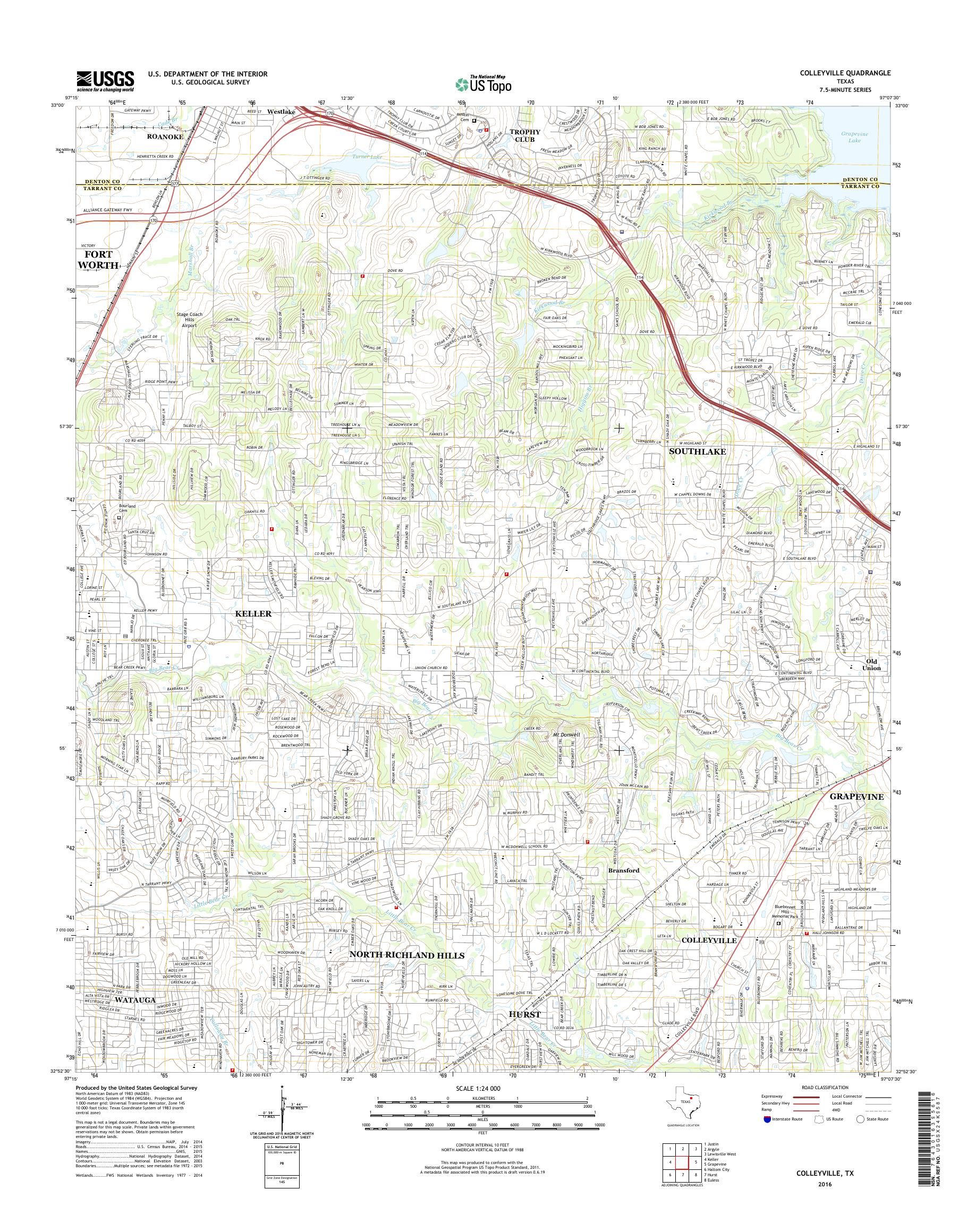 MyTopo Colleyville, Texas USGS Quad Topo Map